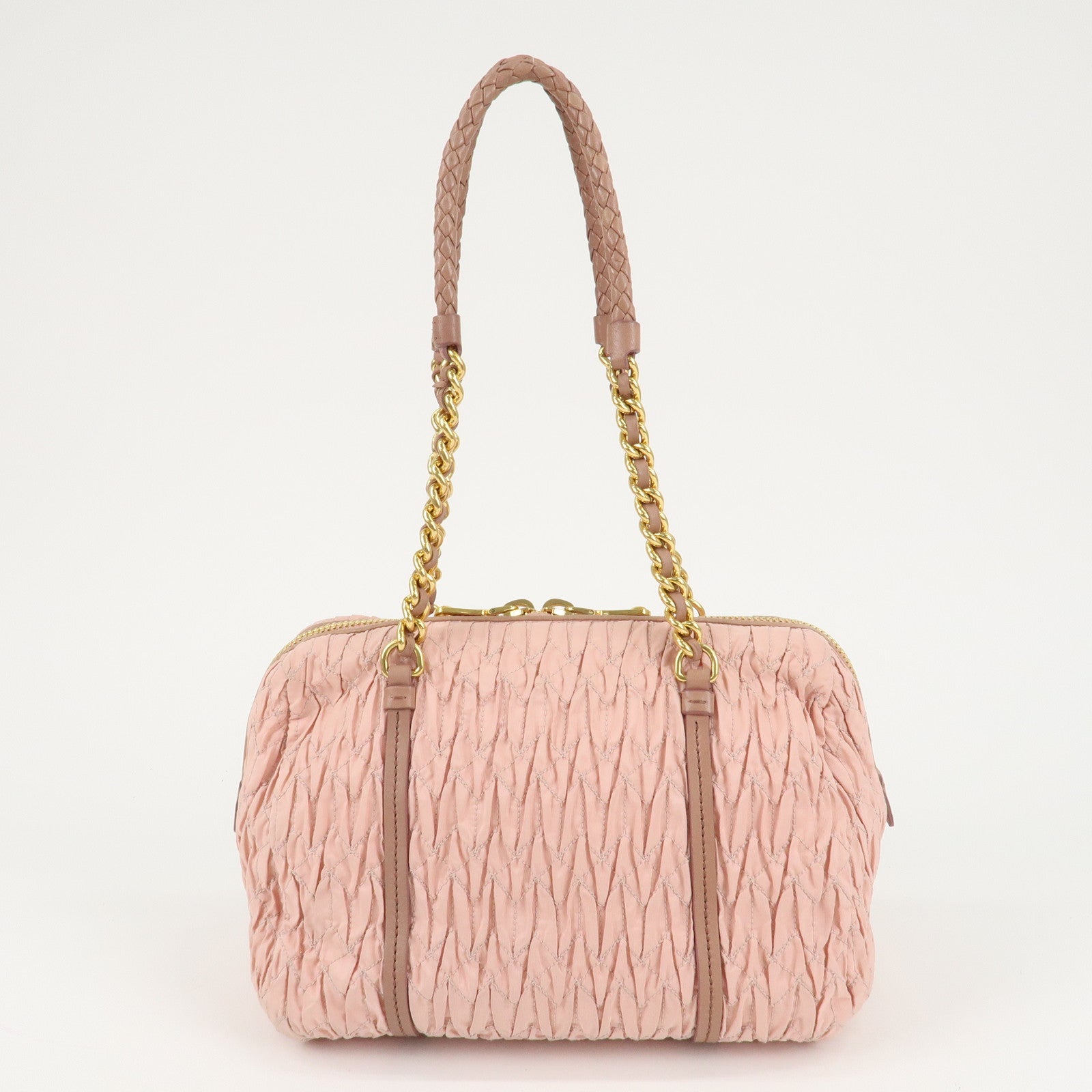 MIU MIU Nylon Leather Chain Tote Bag Shoulder Bag Pink Used