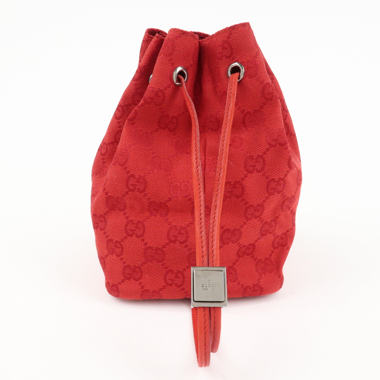 GUCCI GG Canvas Leather Drawstring Pouch Hand Bag 039.0973 Used