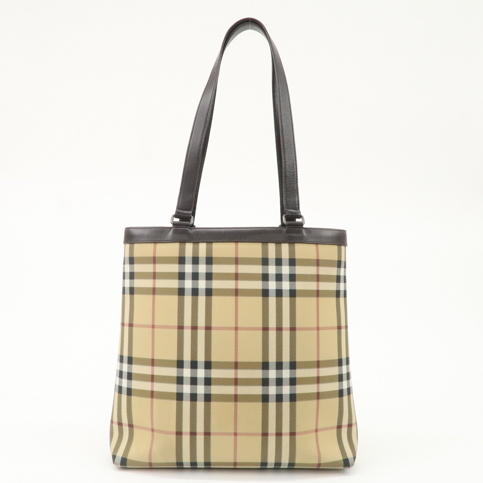 BURBERRY Nova Plaid PVC Leather Tote Bag Beige Brown