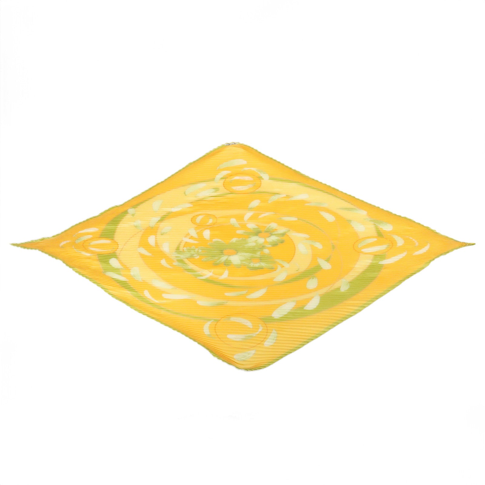 HERMES Silk 100% Pleats Carre Scarf Au gre du Vent Yellow Used