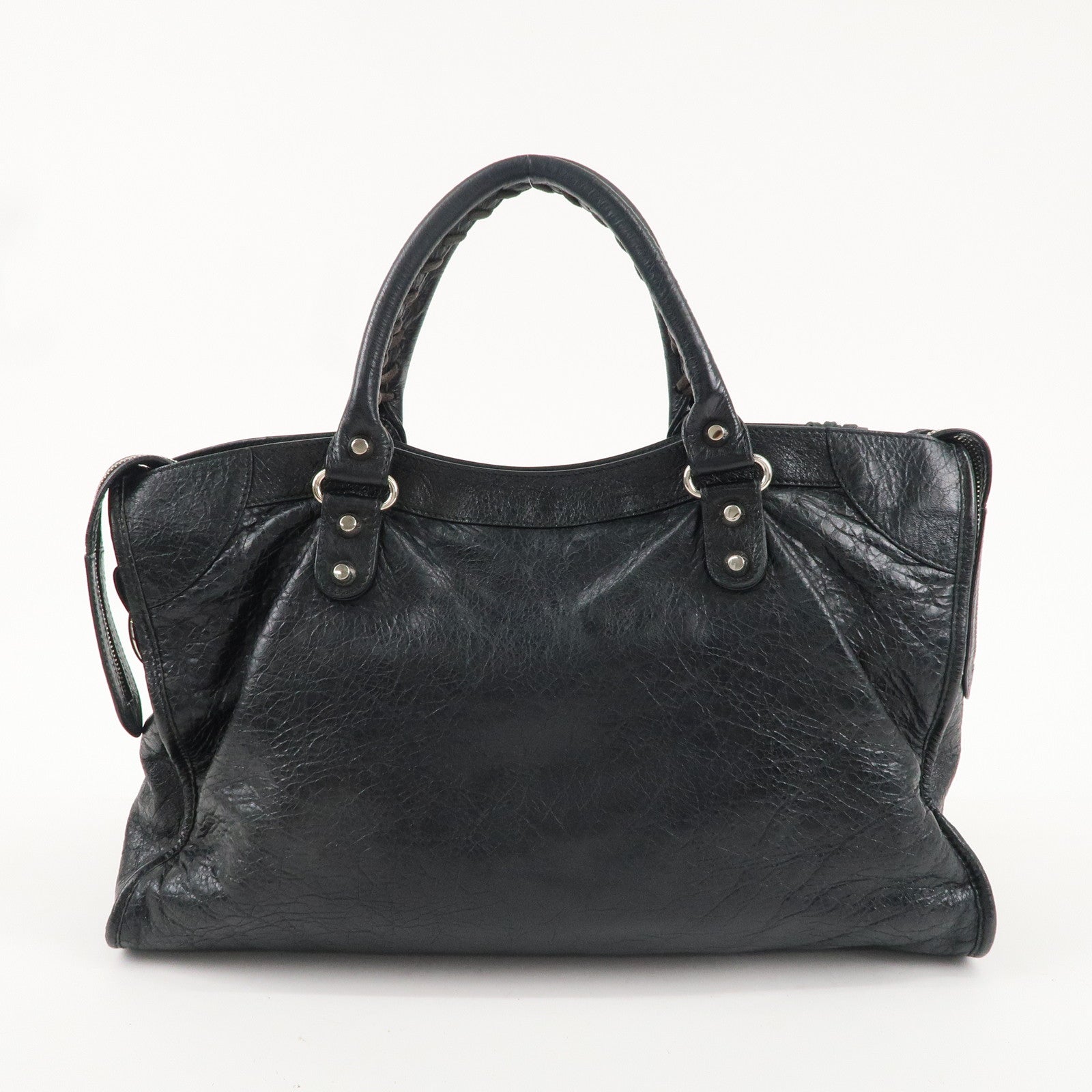 BALENCIAGA Leather The City Hand Bag Black 115748