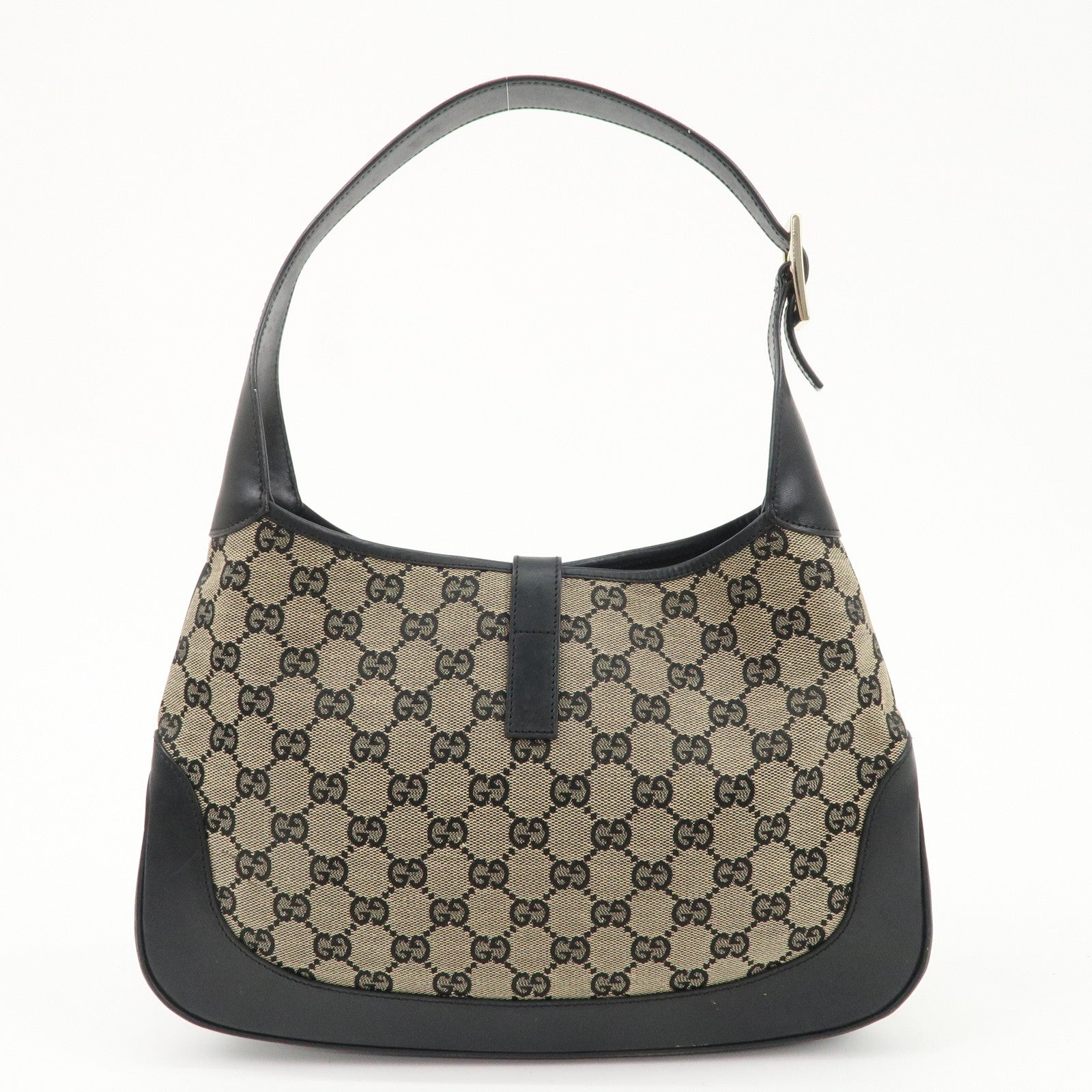 GUCCI Jackie GG Canvas Leather Shoulder Bag Beige Black 001.3306