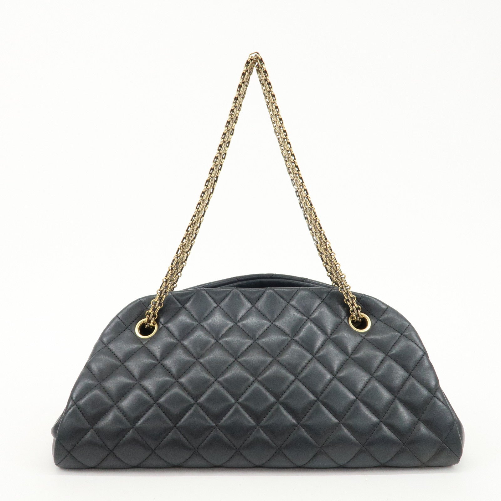 CHANEL Matelasse Lamb Skin Mademoiselle Bowling Bag Black