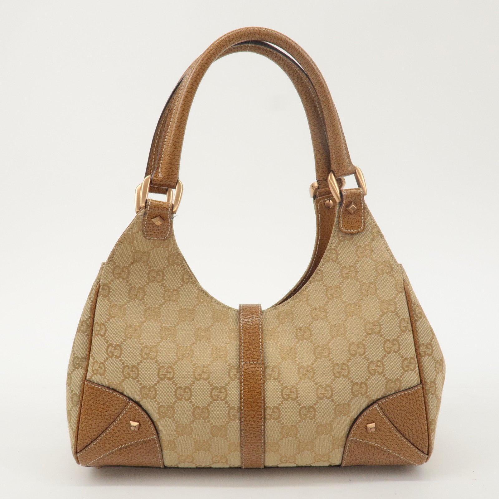 GUCCI New Jackie GG Canvas Leather Shoulder Bag Beige Brown 124407