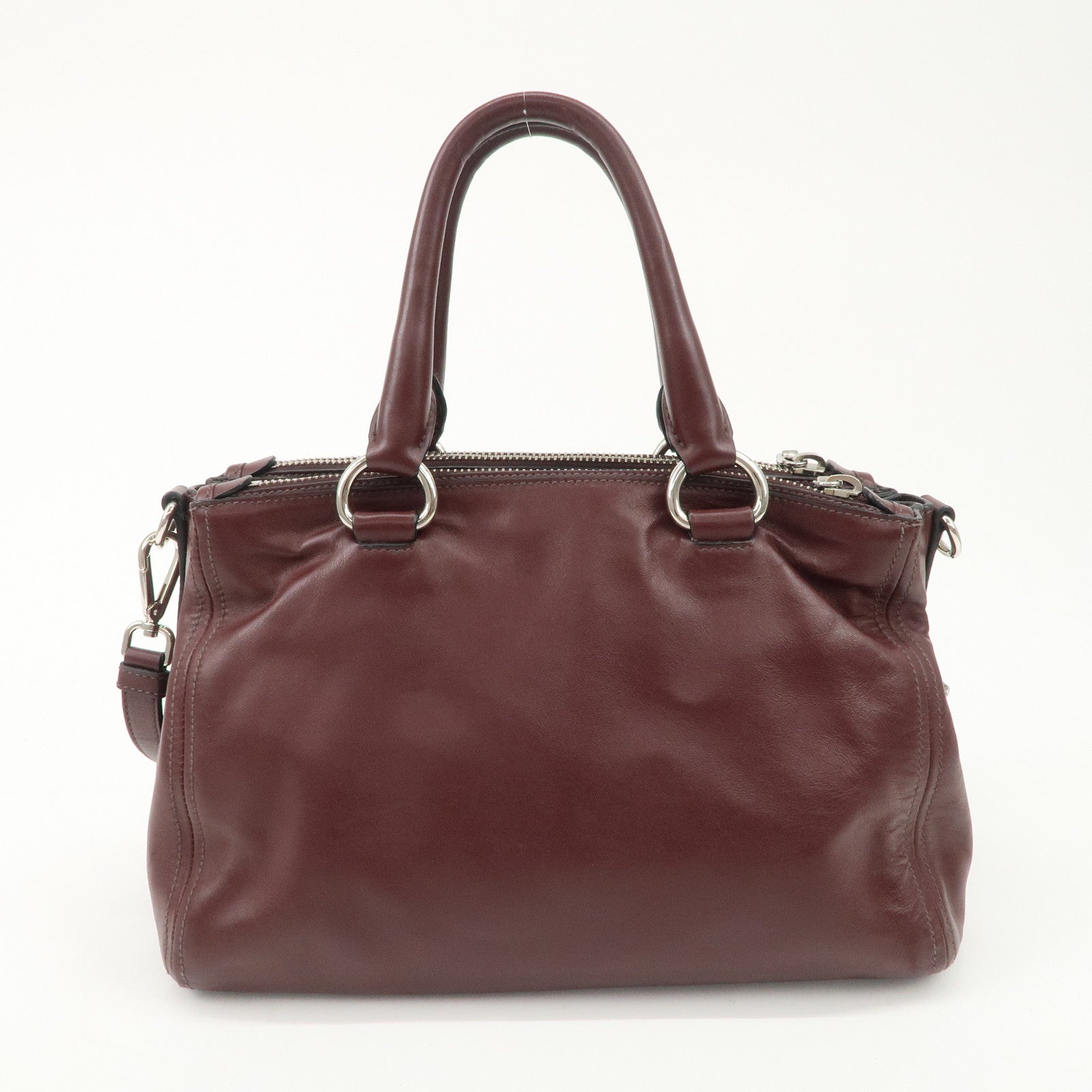 PRADA Leather 2Way Bag Hand Bag Shoulder Bag Bordeaux BN2866