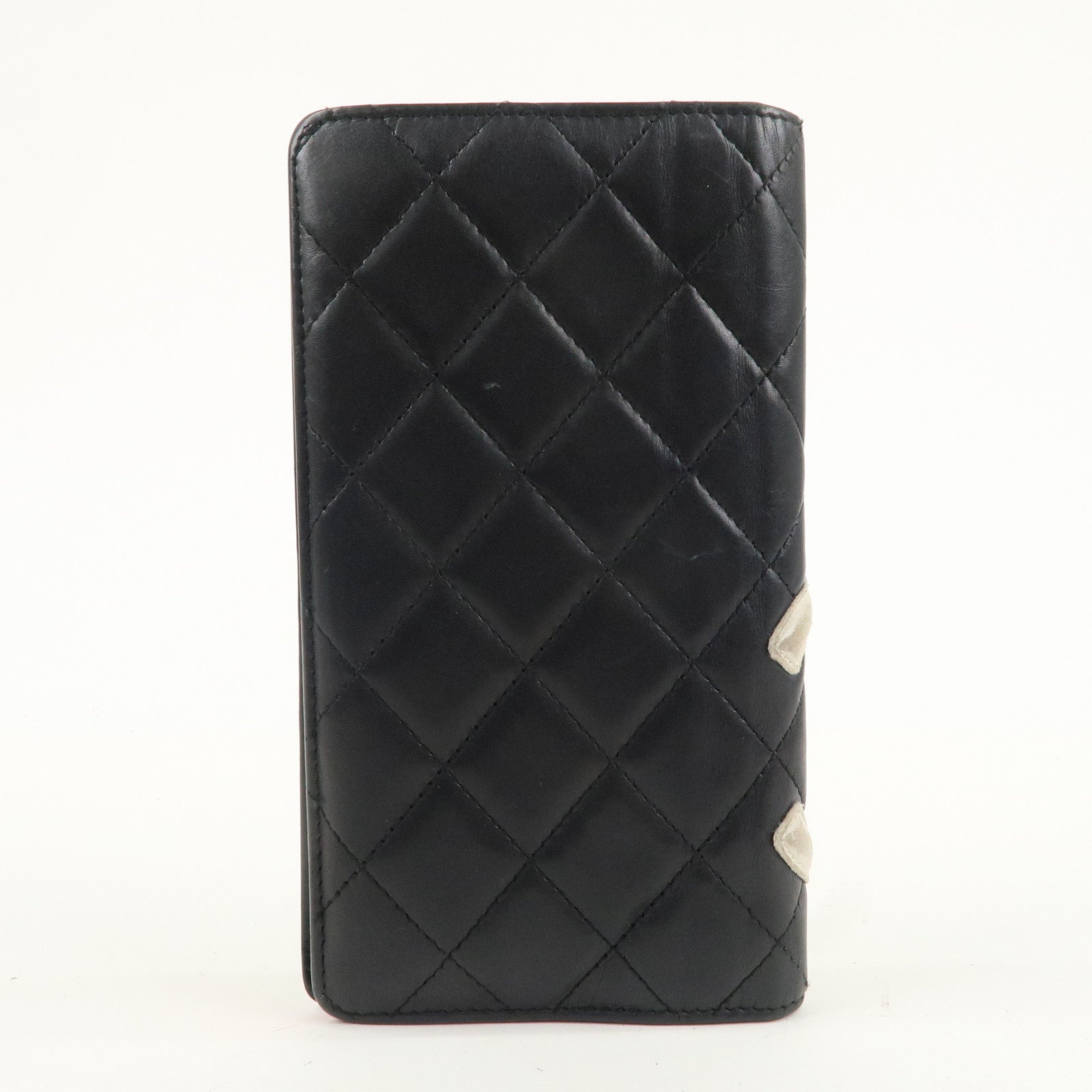 CHANEL Cambon Line Lamb Skin Bi-fold Wallet Black White A26717