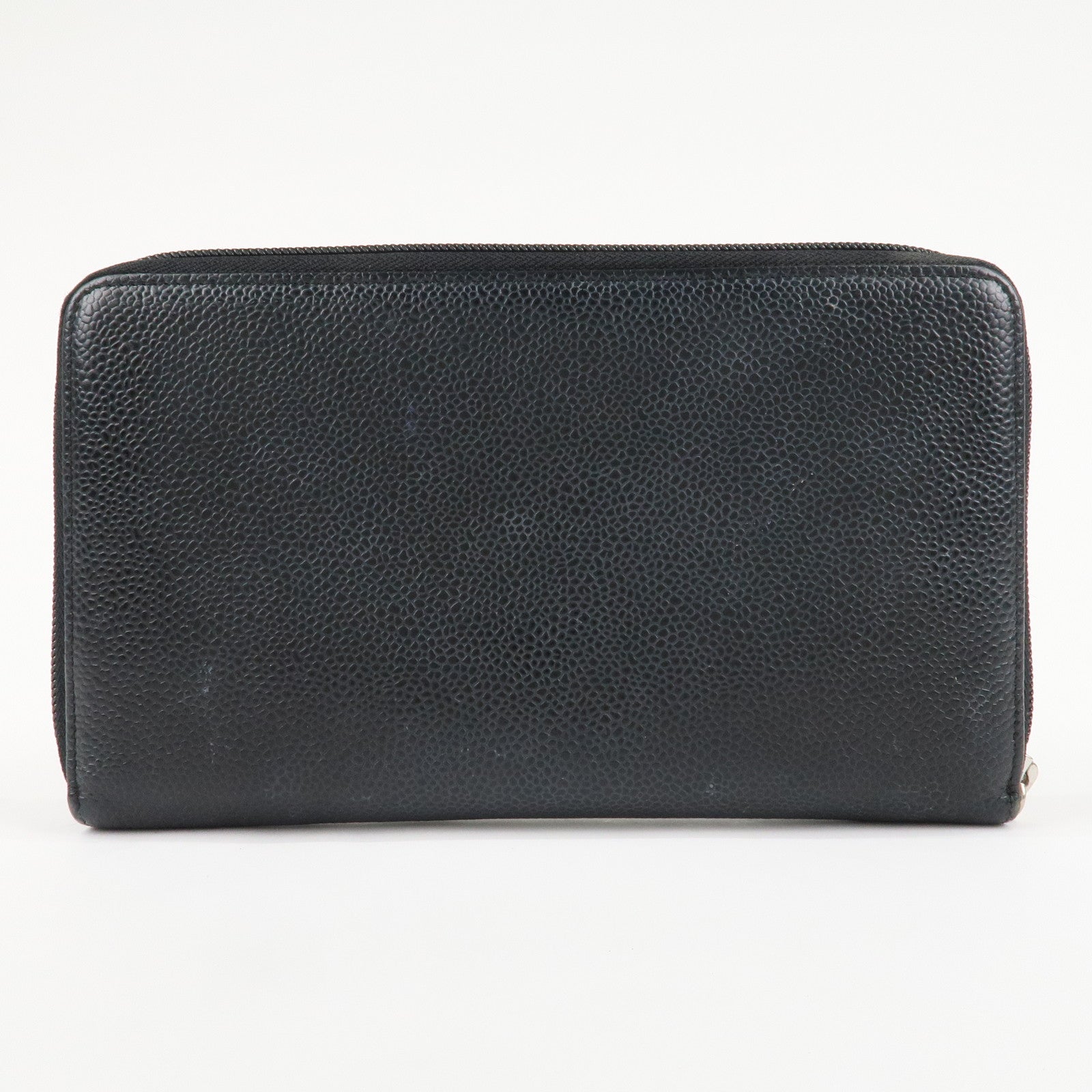 CHANEL COCO Mark Caviar Skin Zippy Long Wallet Black A50071 Used