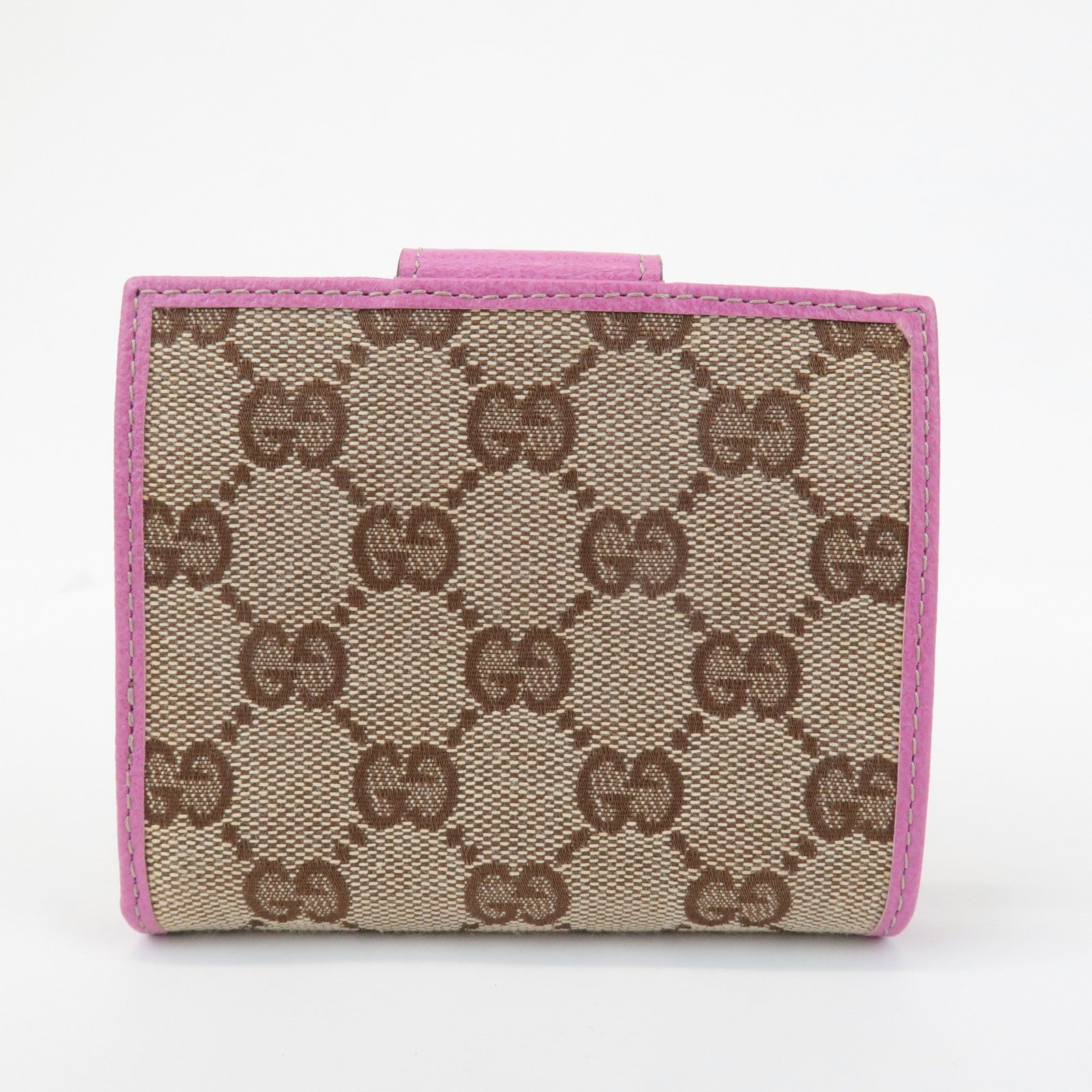 GUCCI Abbey GG Canvas Leather Bifold Wallet Pink Beige 141421 Used