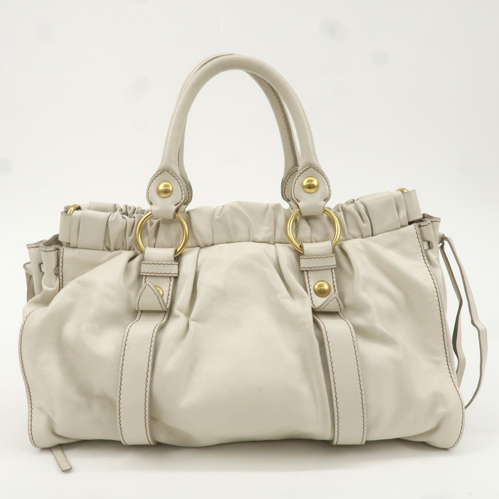 MIU MIU Leather 2WAY Bag Hand Bag White