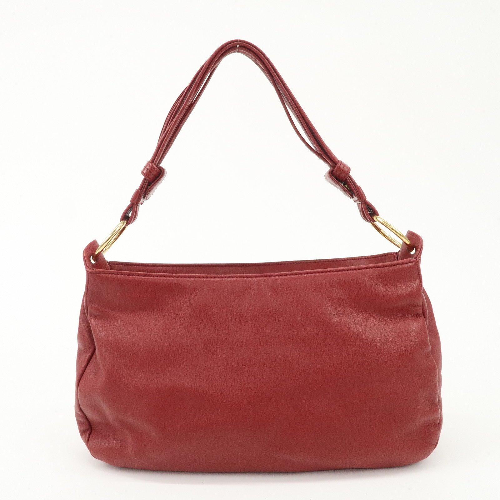 LOEWE Anagram Leather Shoulder Bag Hand Bag Gold Red Used