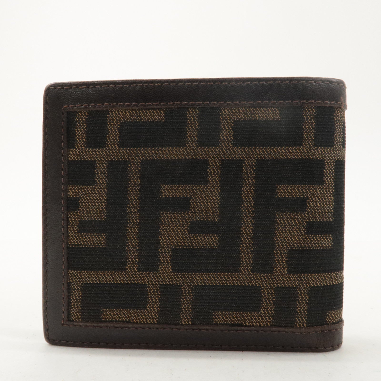 FENDI Zucca Canvas Leather Bi-fold Wallet Brown Black 1445