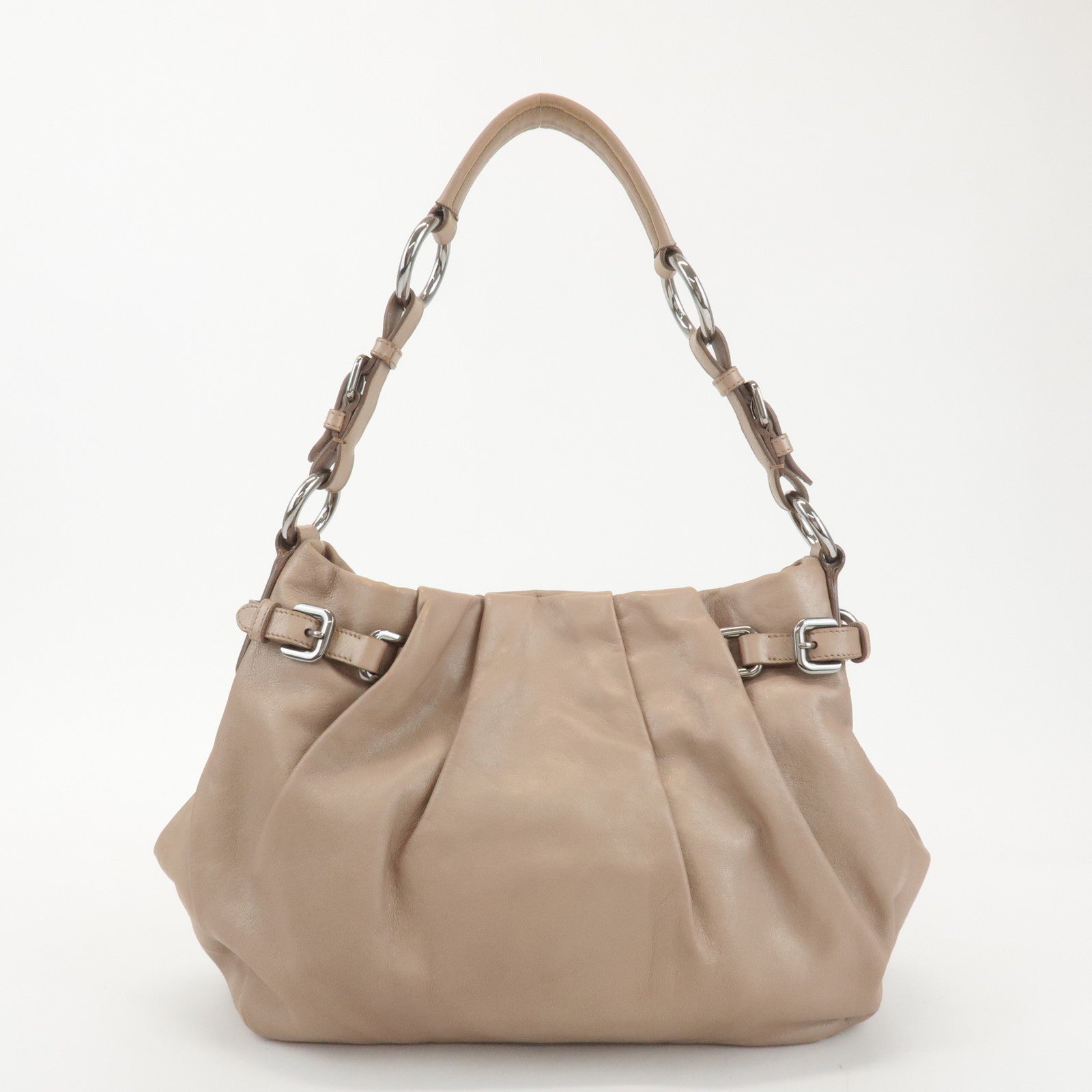 PRADA Leather Shoulder Bag Hand Bag Champaign Beige BR3975