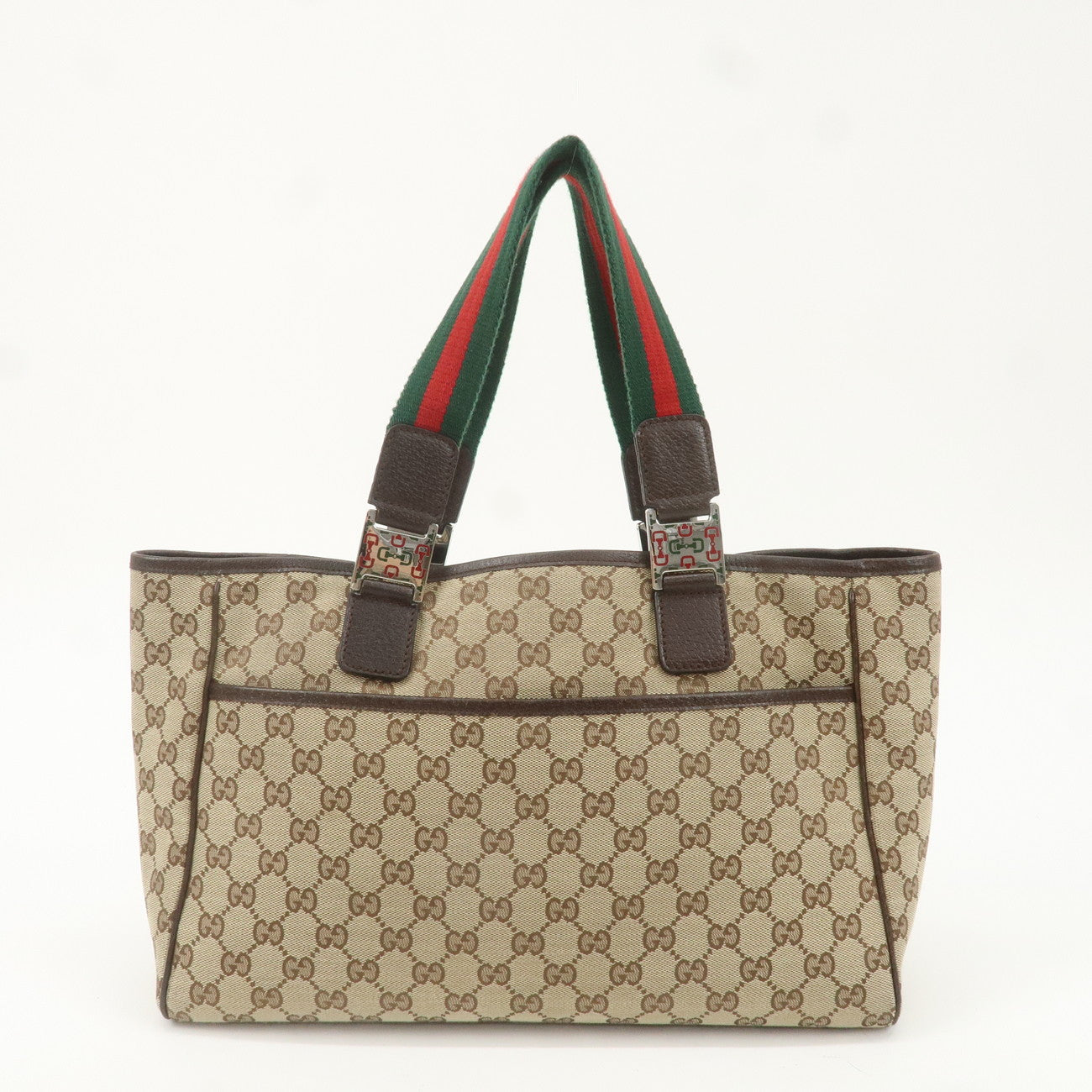 GUCCI Sherry GG Canvas Leather Tote Bag Beige Brown 145758