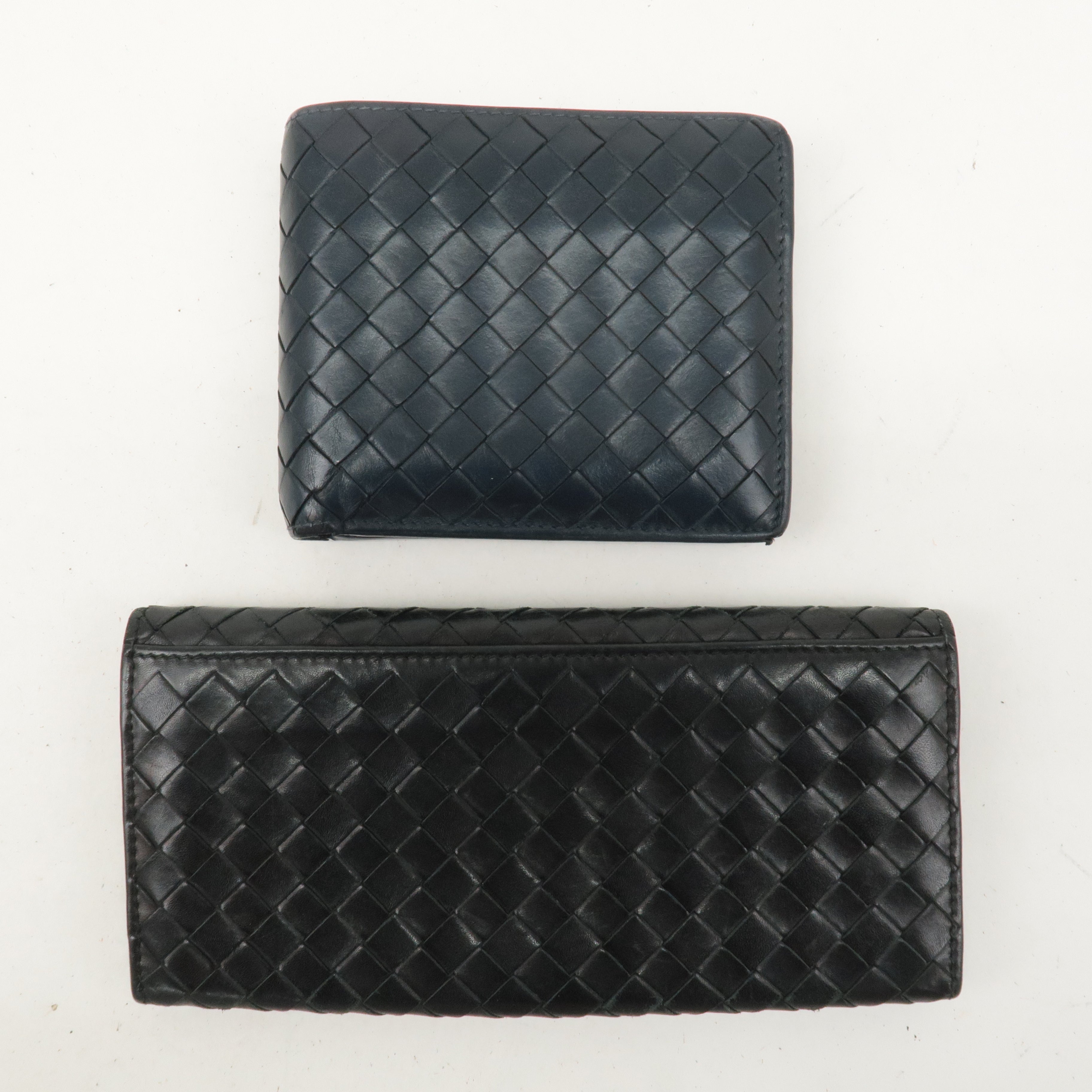 BOTTEGA VENETA Set of 2 Intrecciato Leather Wallet Navy Black