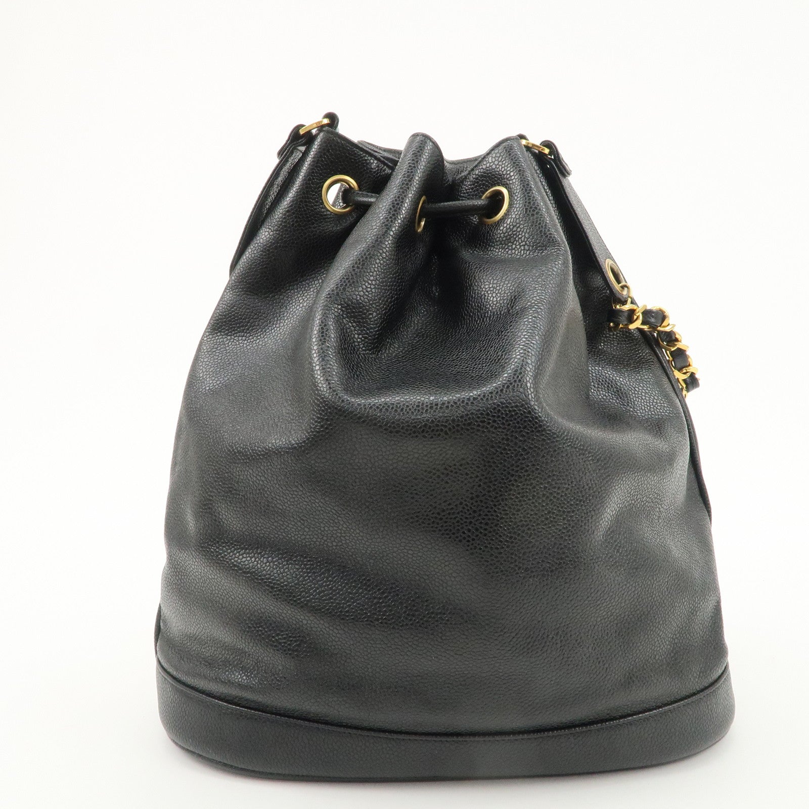 CHANEL Caviar SKin Drawstring Chain Shoulder Bag Black