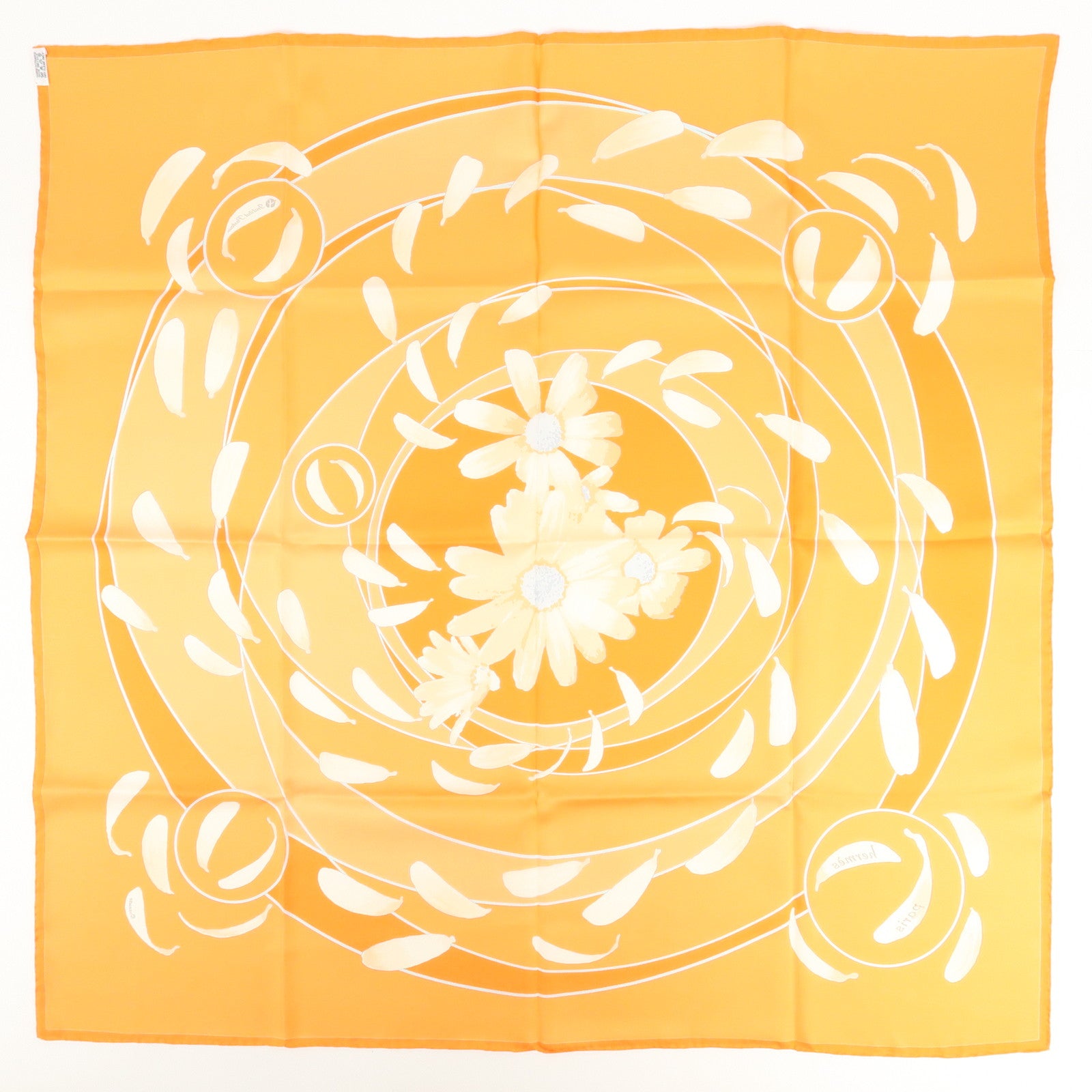 HERMES Carre 90 Silk 100% Scarf Au Gre Du Ven Orange Used