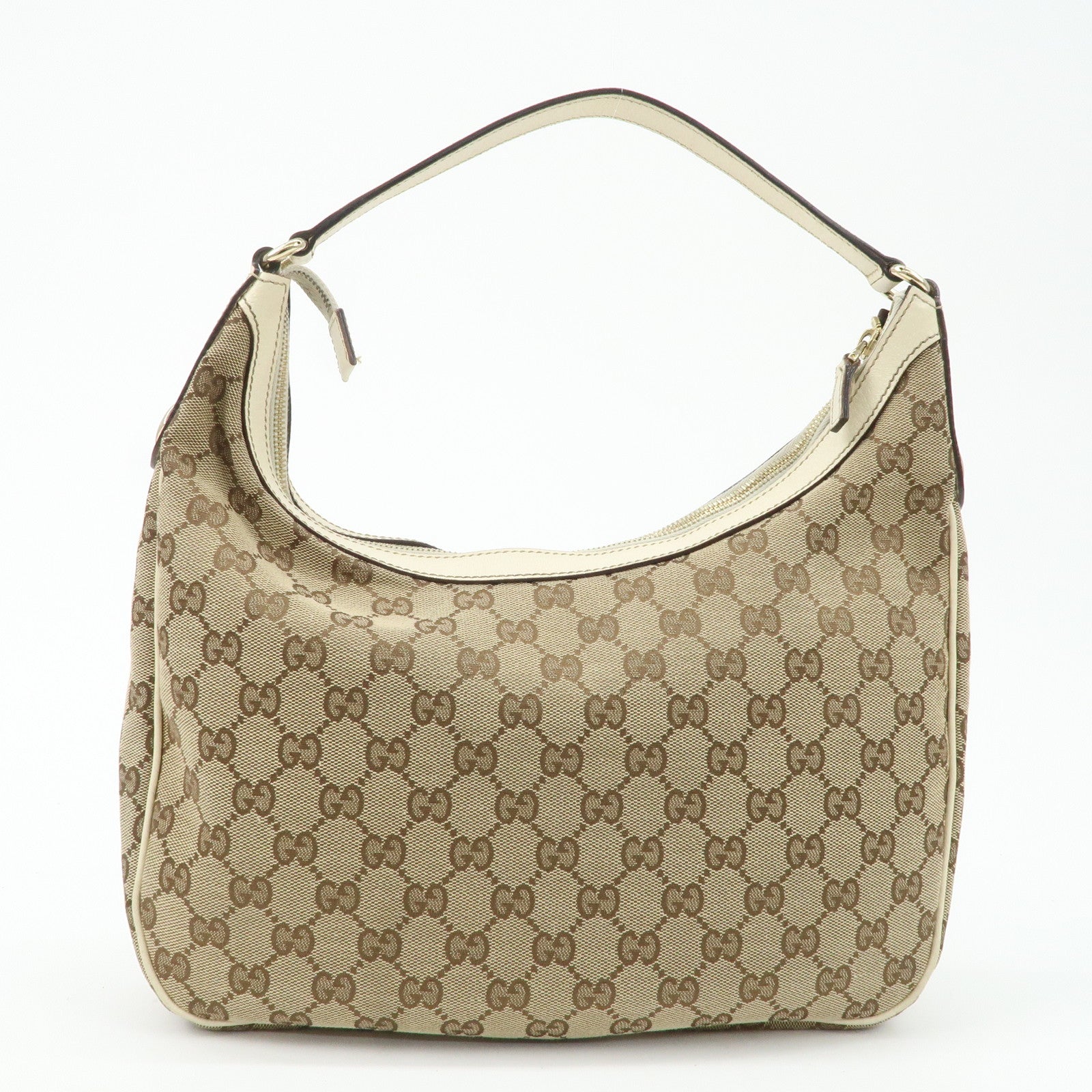 GUCCI GG Canvas Leather Shoulder Bag Beige Ivory 153010