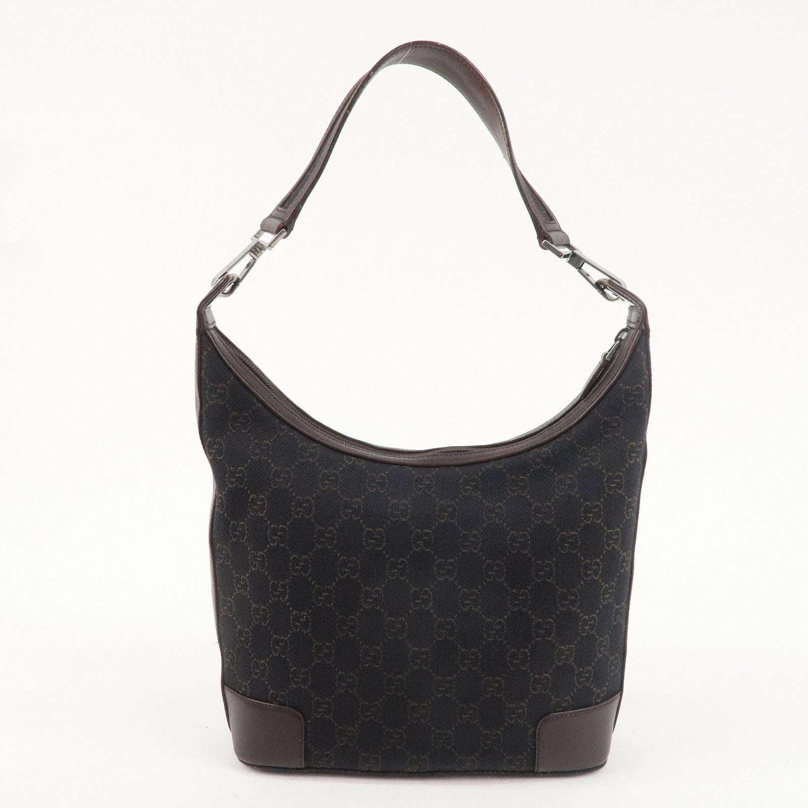 GUCCI GG Canvas Leather Shoulder Bag Black Brown 143744