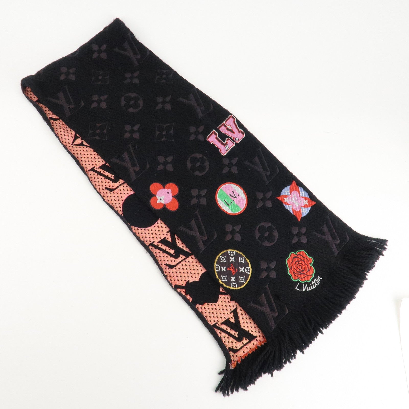 Louis Vuitton Escharpe Logo Mania Stories Scarf Black M71060 Used