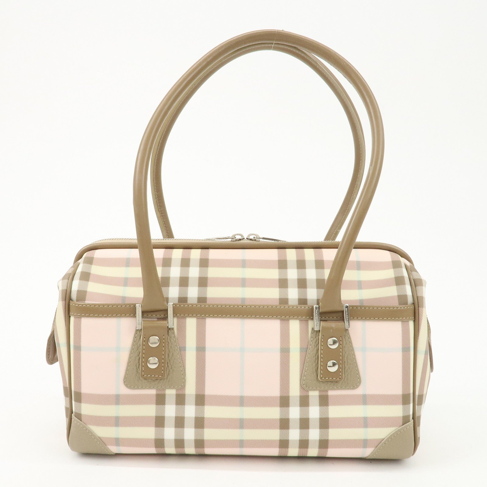 BURBERRY PVC Leather Nova Plaid Shoulder Bag Hand Bag Beige Pink