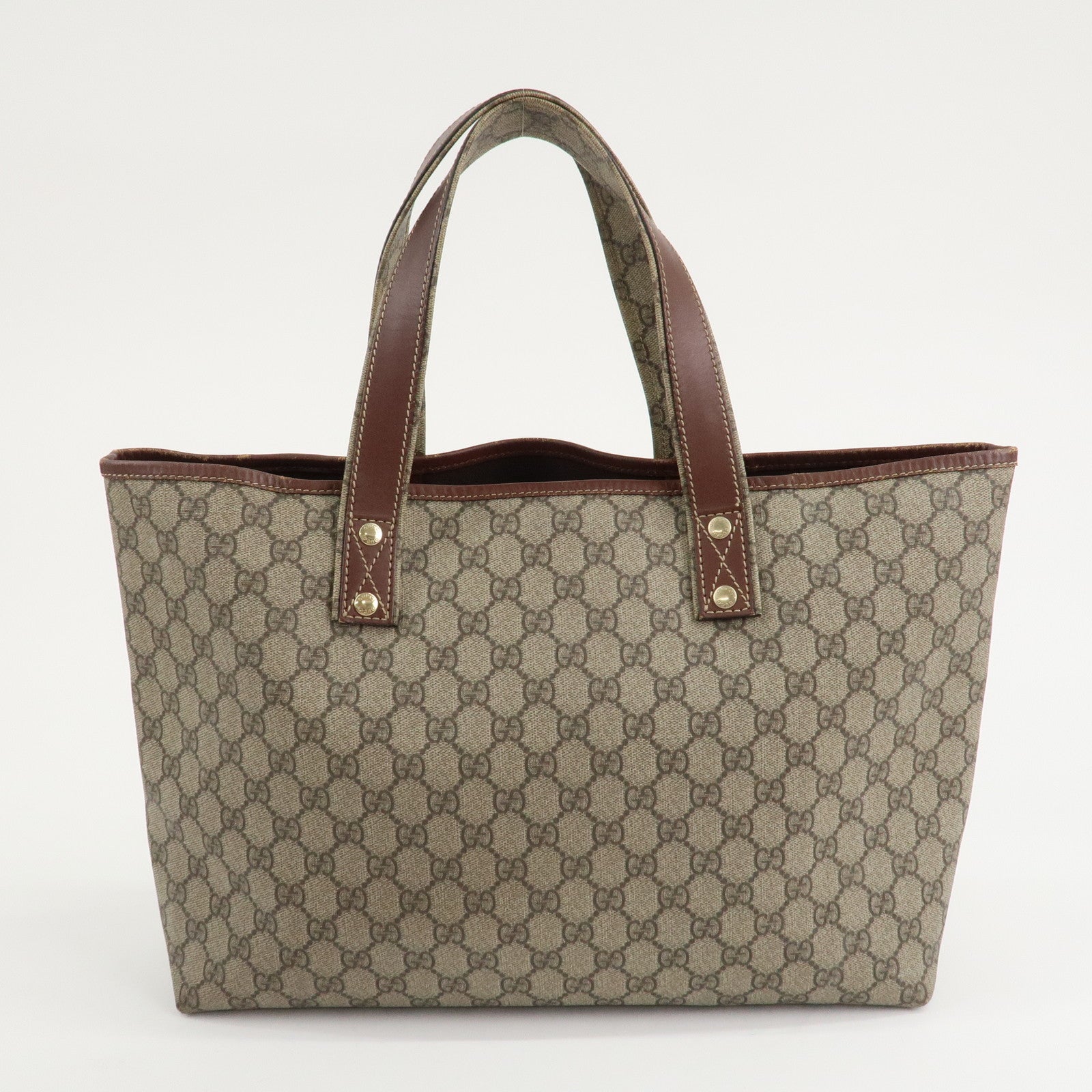 GUCCI Sherry GG Supreme Leather Tote Bag Beige Brown 211134 Used