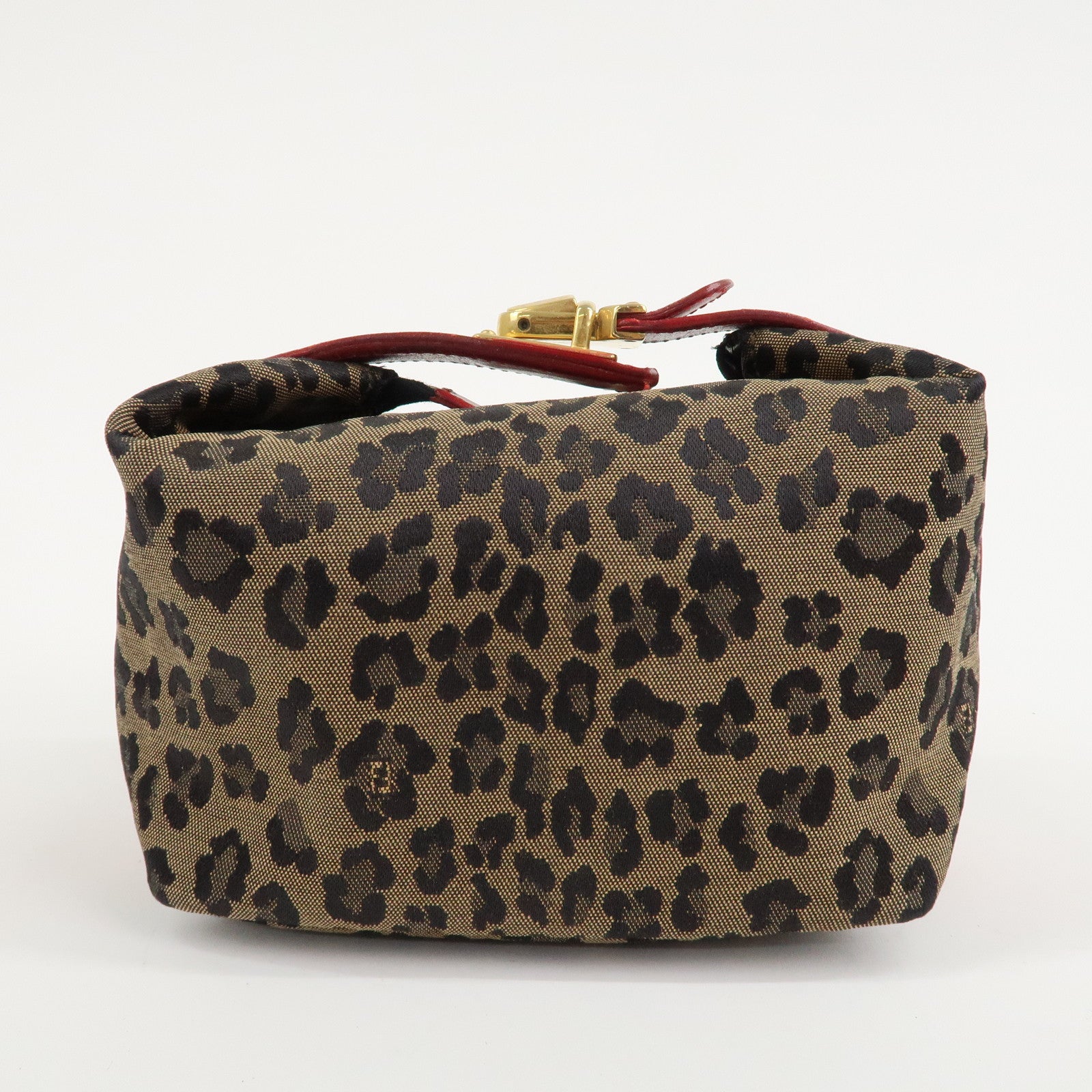 FENDI Canvas Leather Leopard Vanity Bag Pouch Brown Red 26360 Used