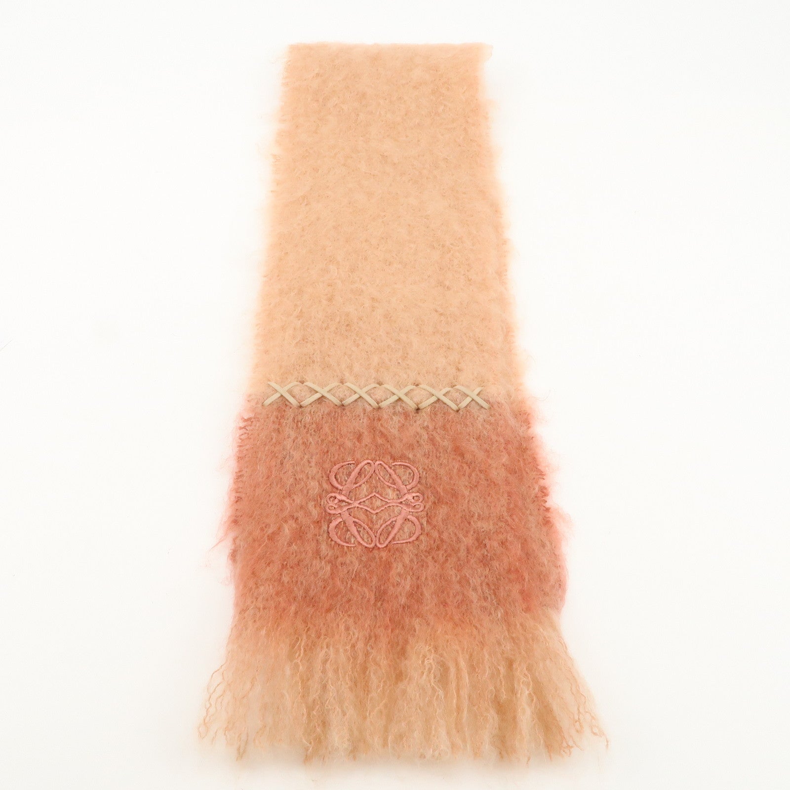 LOEWE Anagram Mohair Wool Scarf Coral Pink Used