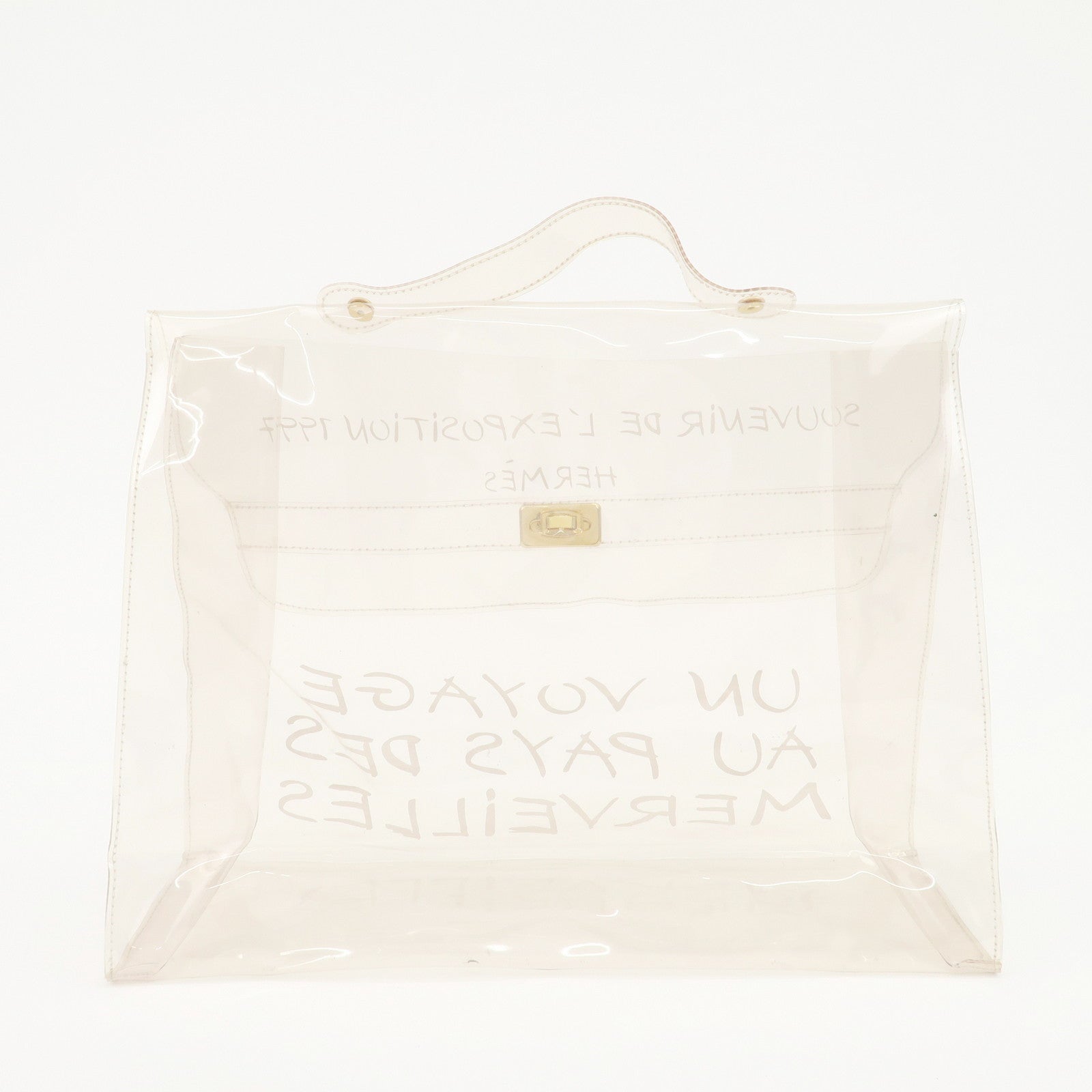 HERMES Vinyl Kelly Hand Bag Clear Transparent Gold Hardware Used