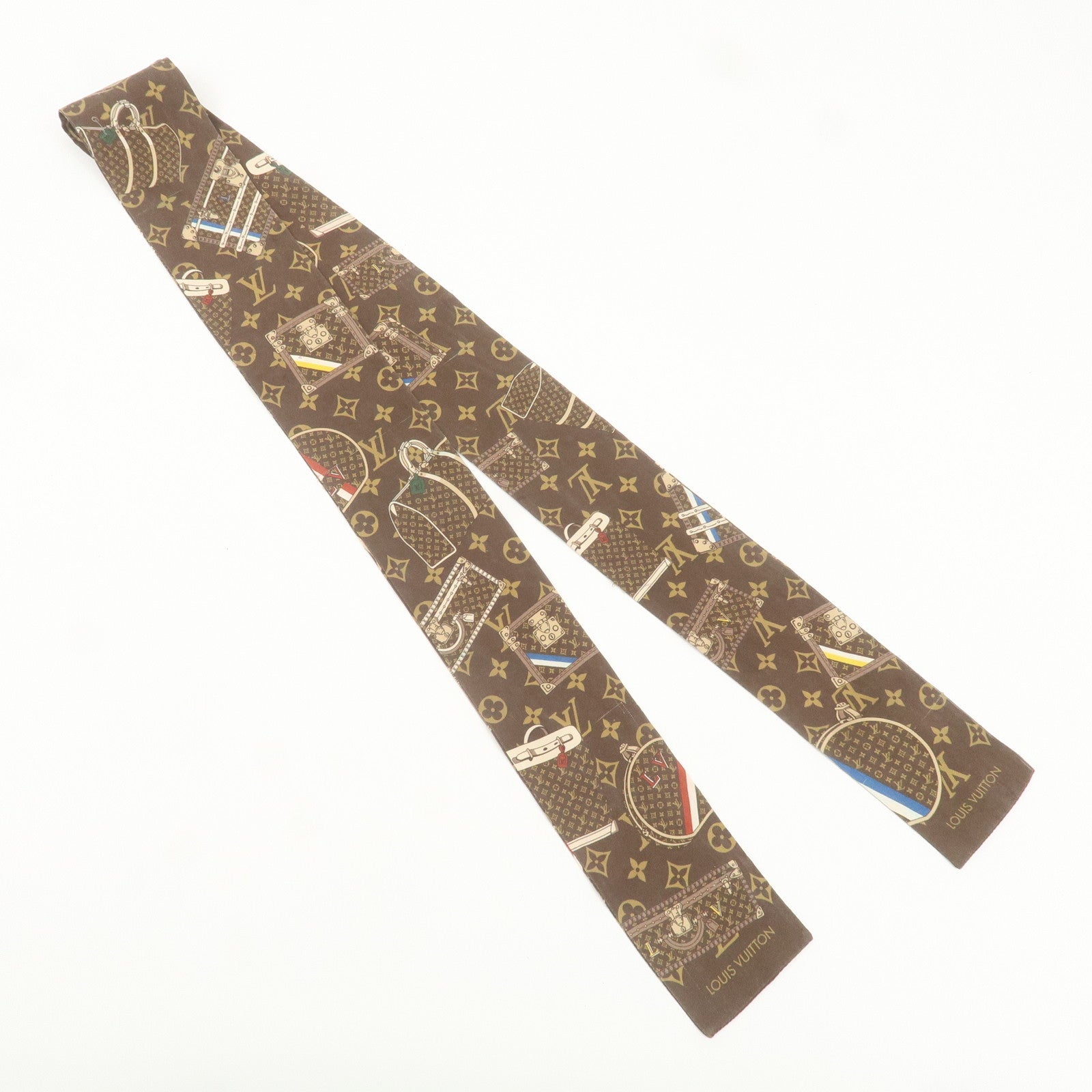 Louis Vuitton 100% Silk Bandeau Monogram Trunks Scarf Brown M72395