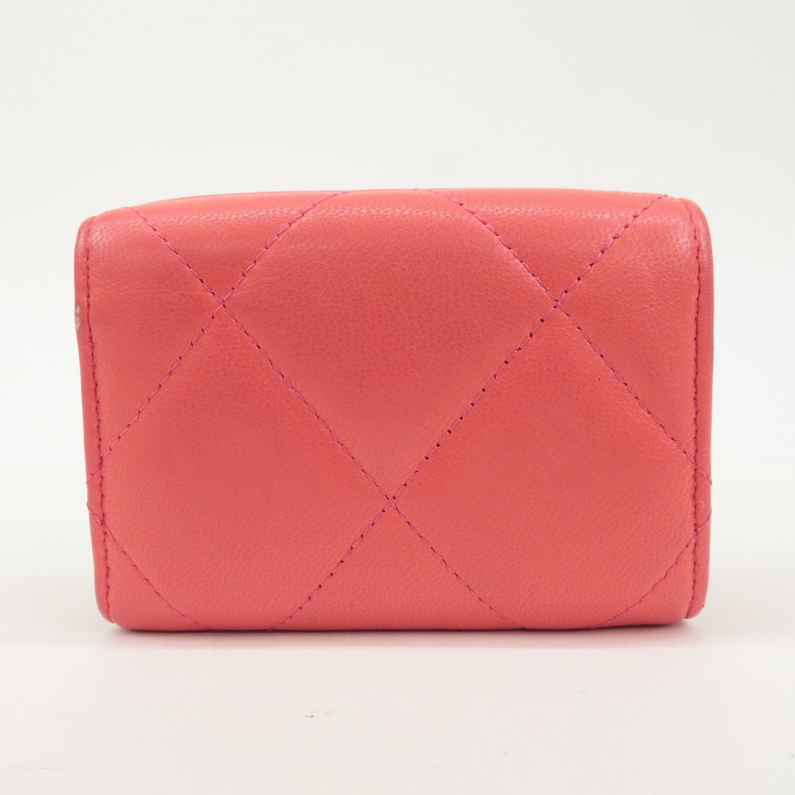 CHANEL Matelasse Lamb Skin Small Tri-fold Wallet Pink AP1789