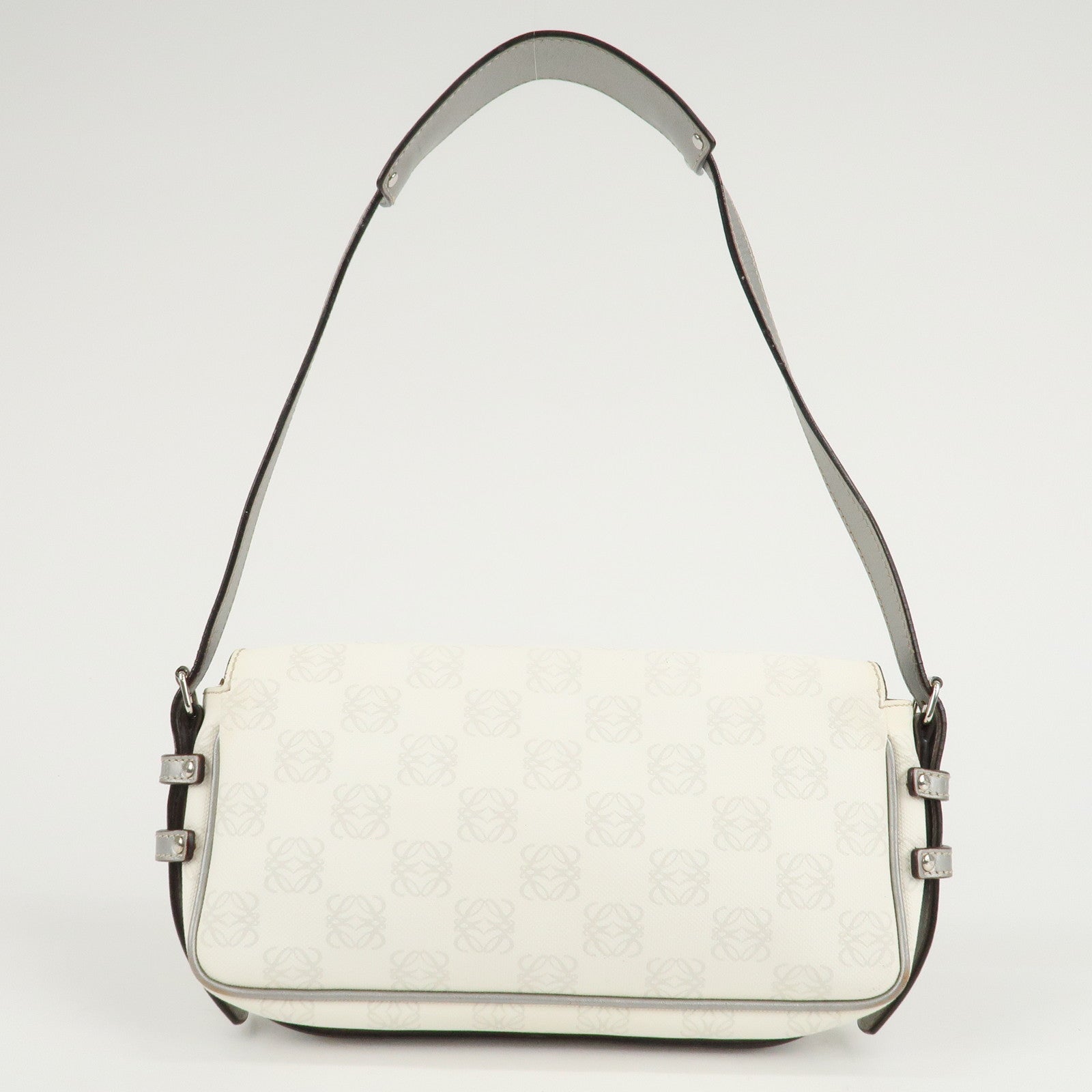 LOEWE Anagram Canvas Leather One-Shoulder Bag Ivory 290711 Used