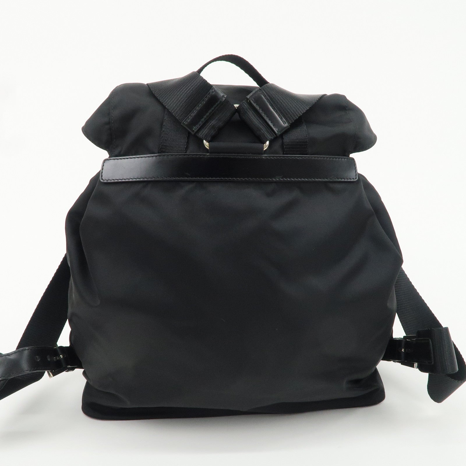 PRADA Logo Nylon Leather Backpack Ruck Sack NERO Black BZ2811