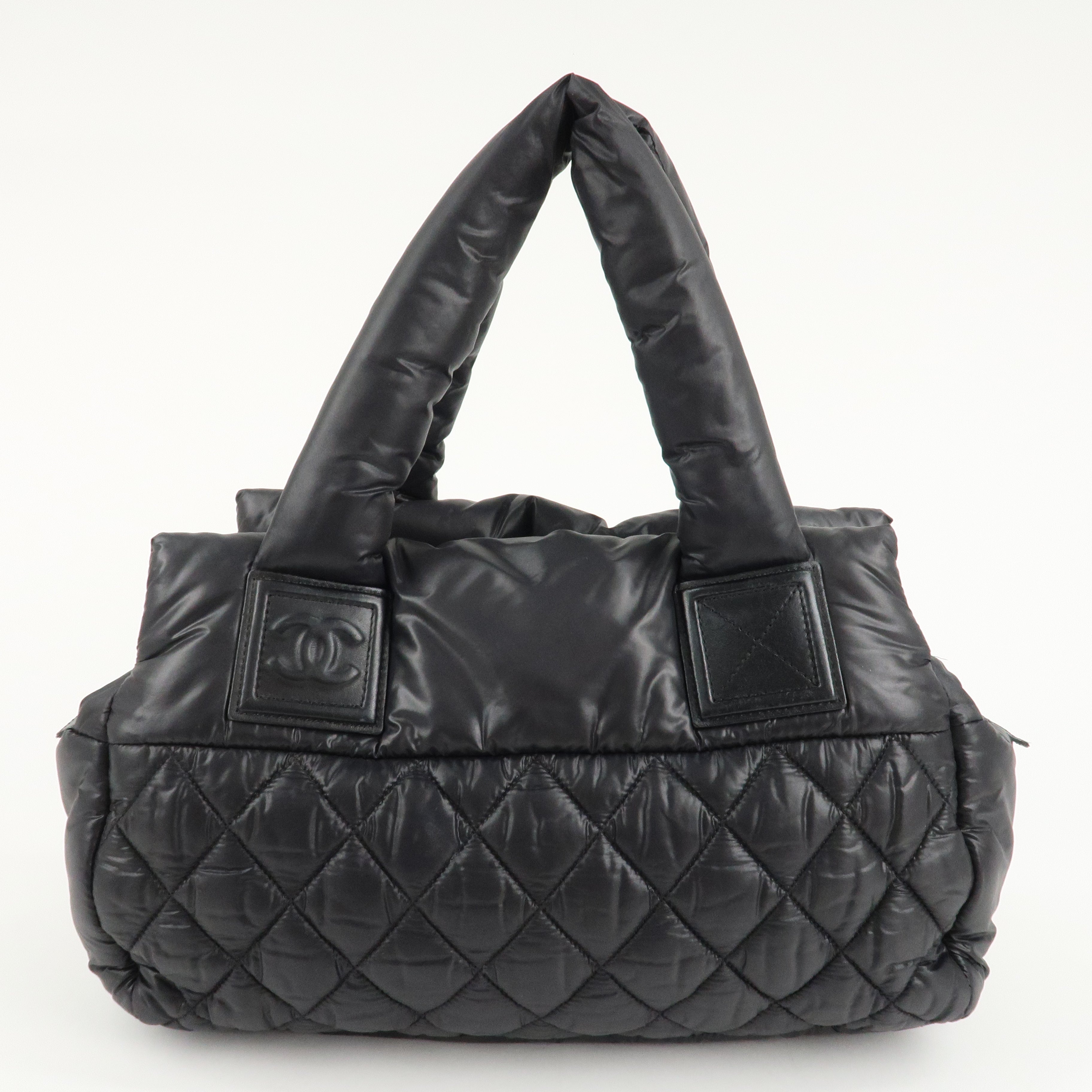 CHANEL COCO Cocoon Nylon Leather Tote Bag Hand Bag Black