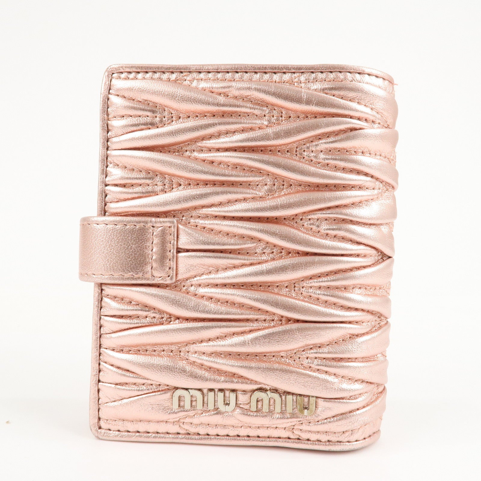 MIU MIU Matelasse Leather Bi-fold Wallet Metalic Pink 5MV016