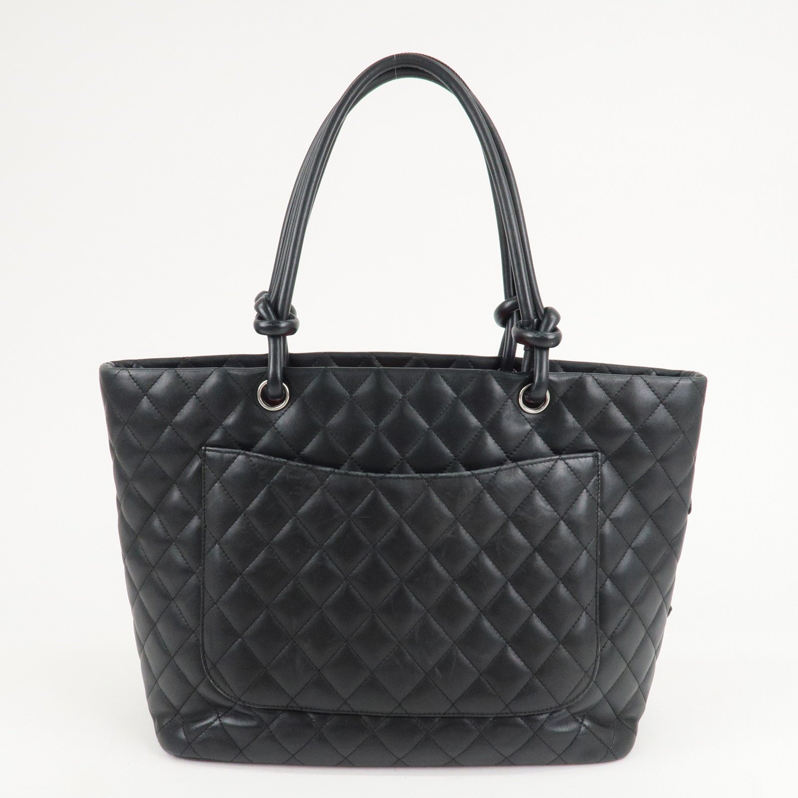 CHANEL Cambon Line Lamb Skin COCO Mark Large Tote Bag Black A25169