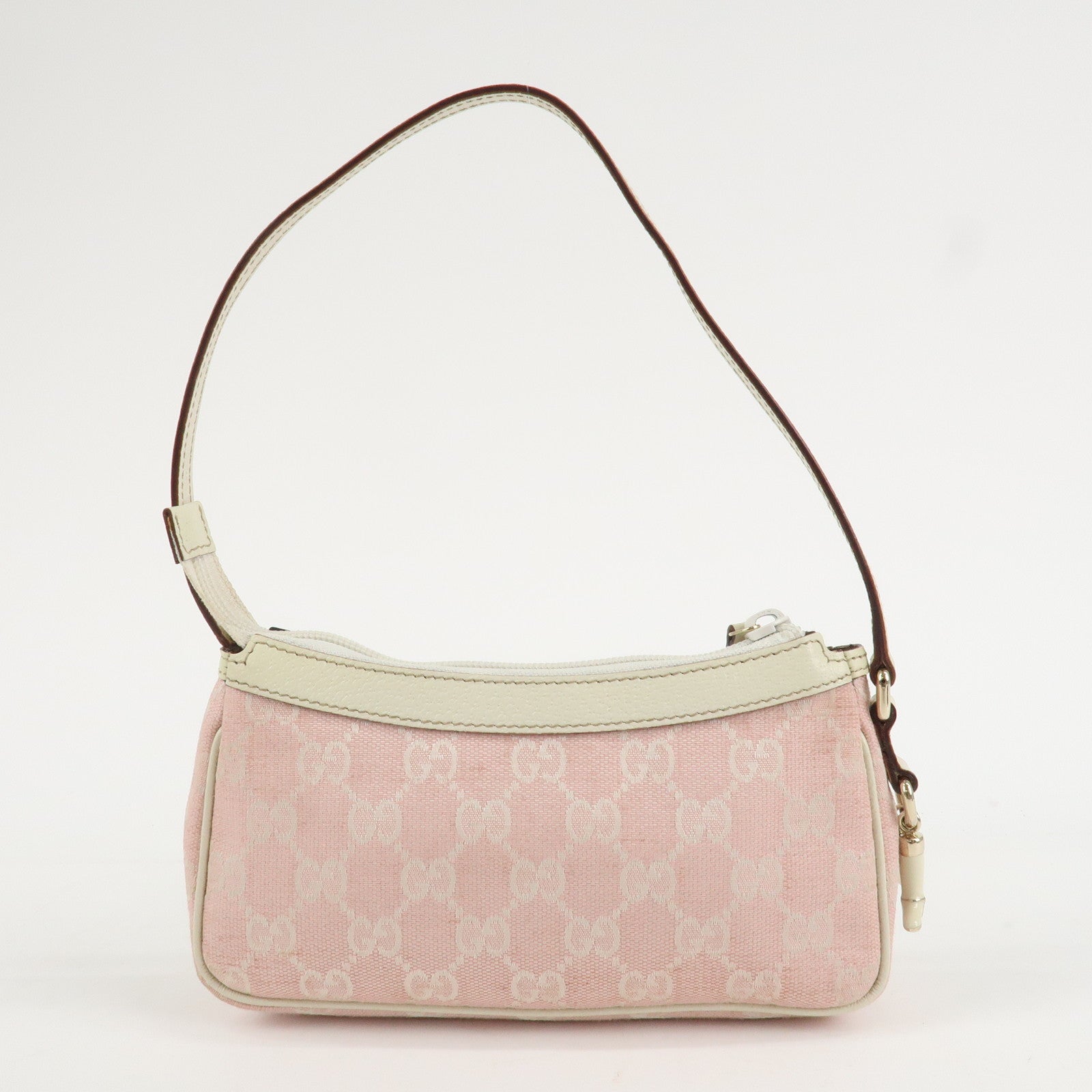 GUCCI GG Canvas Leather Pouch Shoulder Bag Pink Ivory 154432 Used