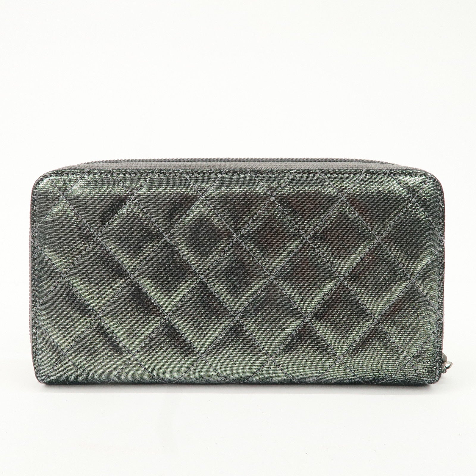 CHANEL Matelasse Glitter Lambskin Round Zipper Long Wallet