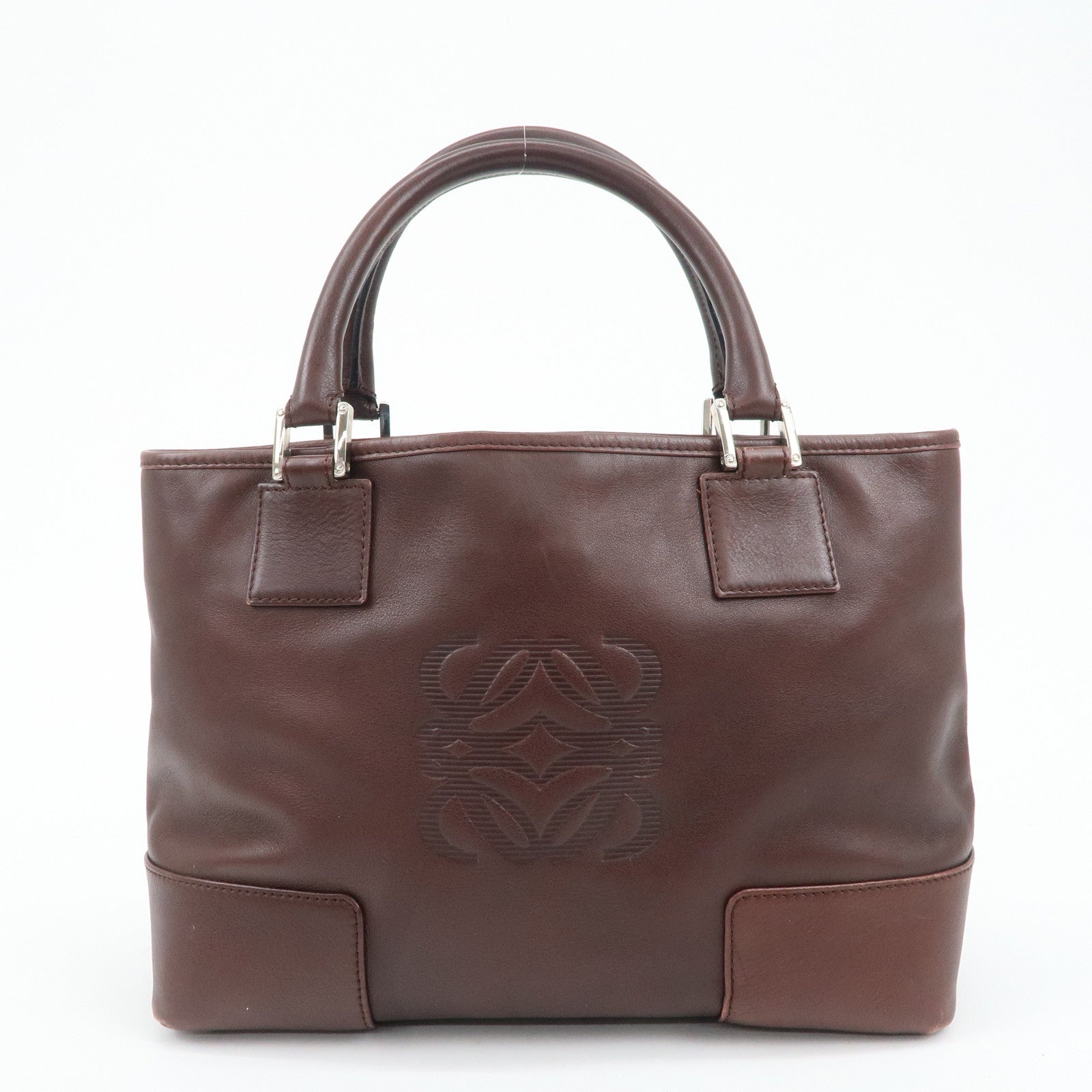 LOEWE Anagram Amazone 28 Leather Tote Bag Hand Bag Dark Brown