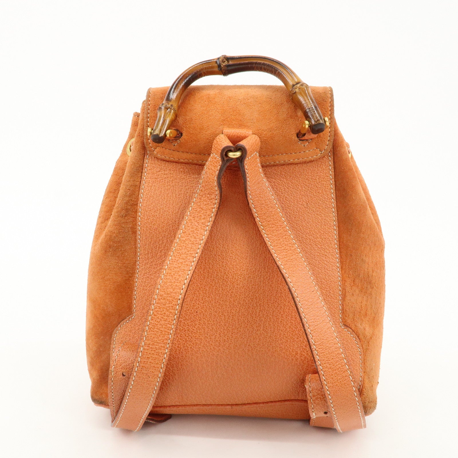 GUCCI Bamboo Suede Leather Back Pack Orange 003.1705.0030 Used