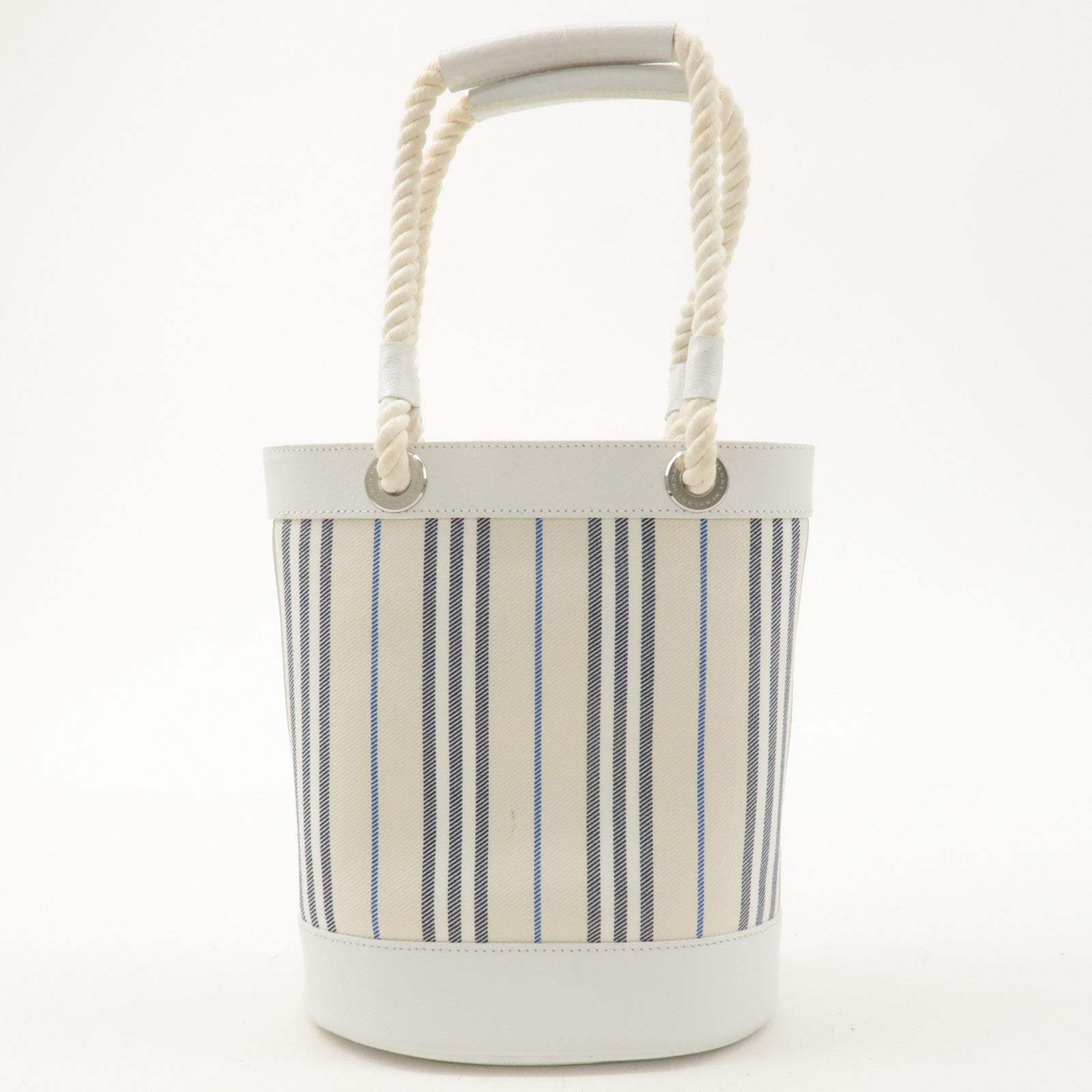 BURBERRY Canvas Leather Tote Bag Hand Bag White Stripe