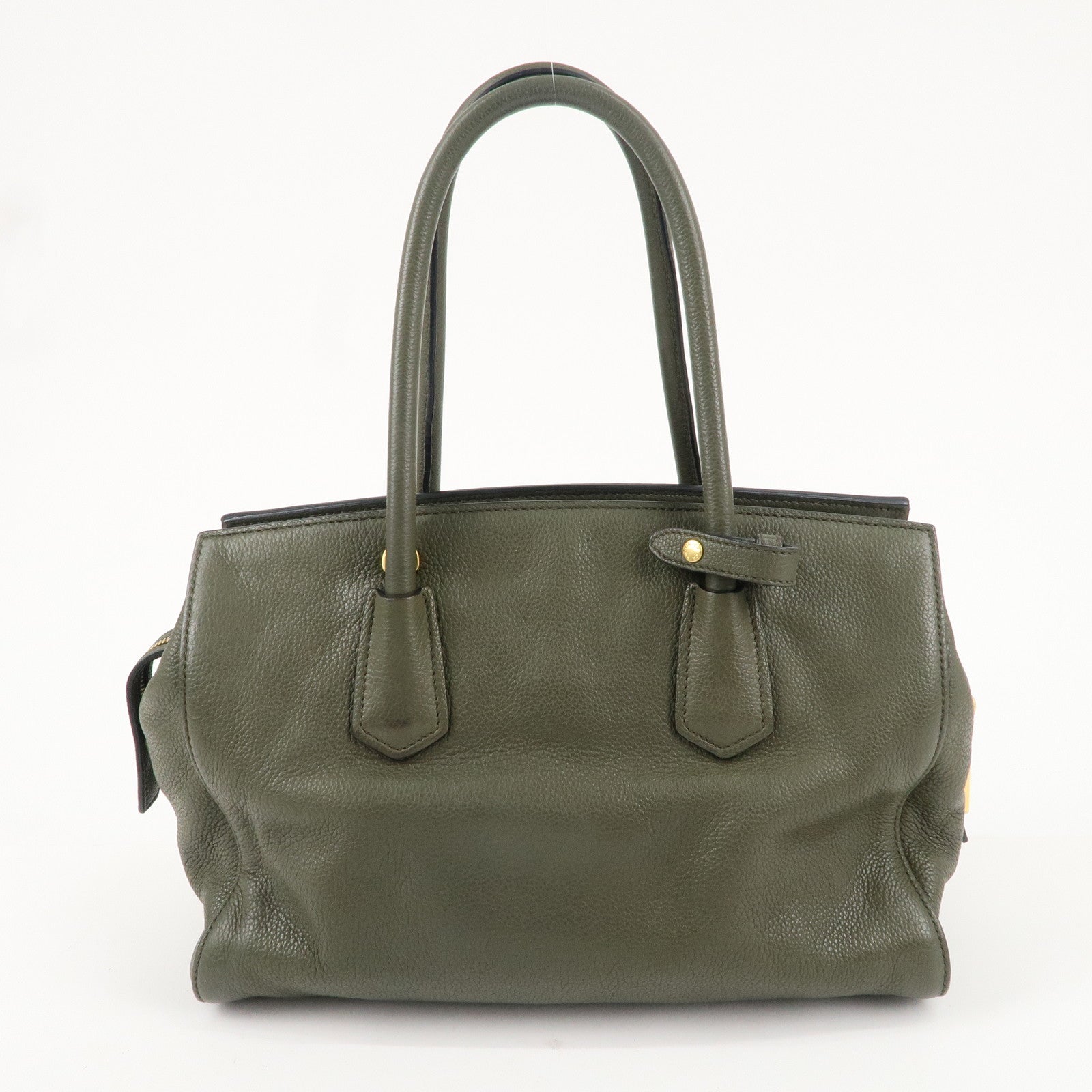 PRADA Logo Leather Hand Bag Shoulder Bag Khaki