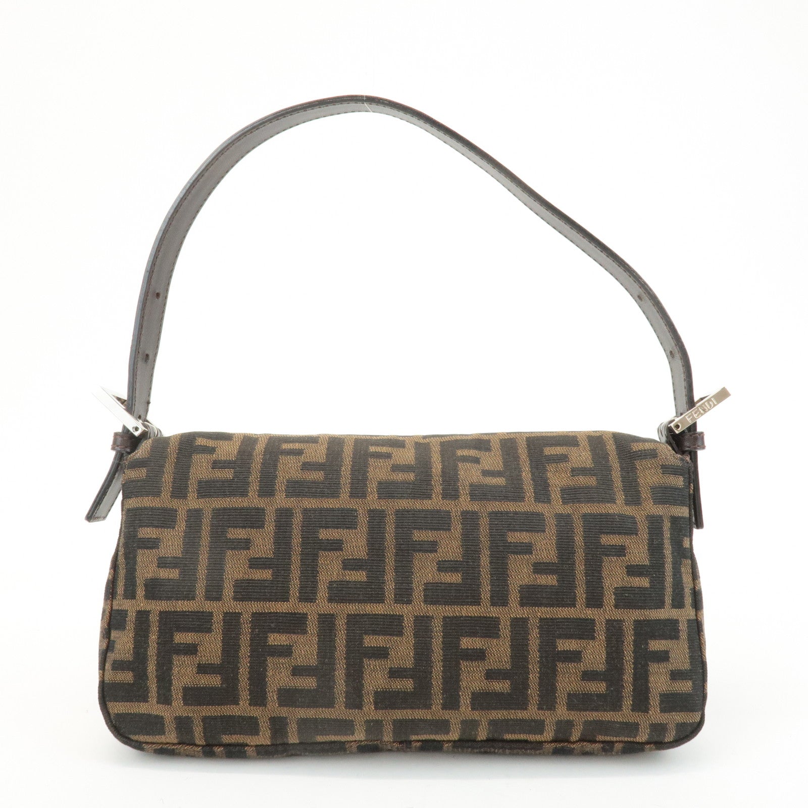 FENDI Mamma Baguette Zucca Canvas Shoulder Bag Brown Black 26424