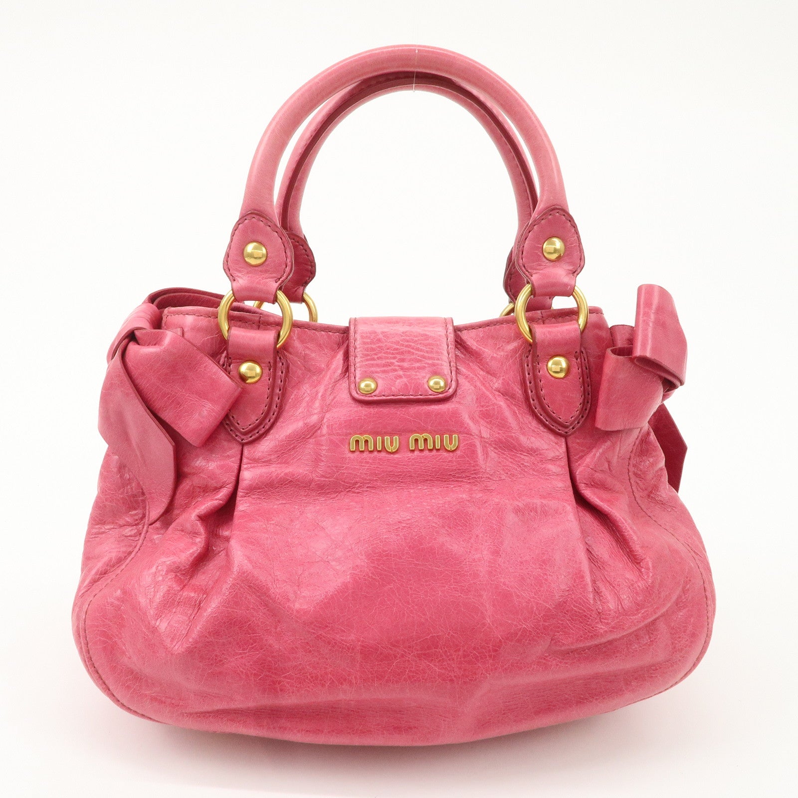 MIU MIU Leather Ribbon 2Way Bag Hand Bag Shoulder Bag Pink Used