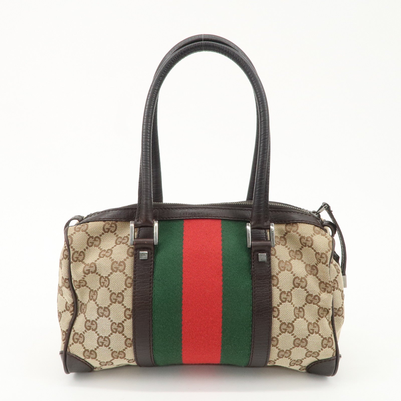 GUCCI GG Canvas Leather Mini Boston Bag Beige Brown 30458 Used