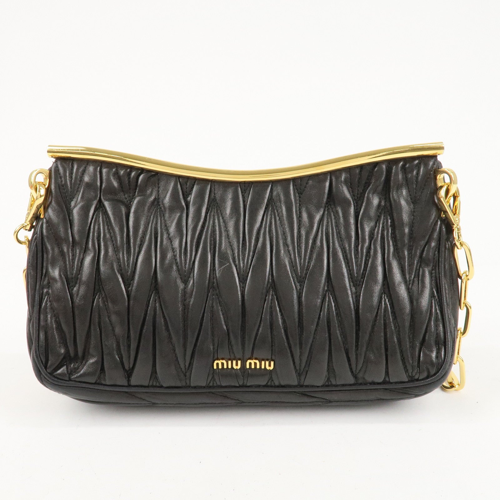 MIU MIU Matelasse Leather Chain Shoulder Bag Black RR1898 Used