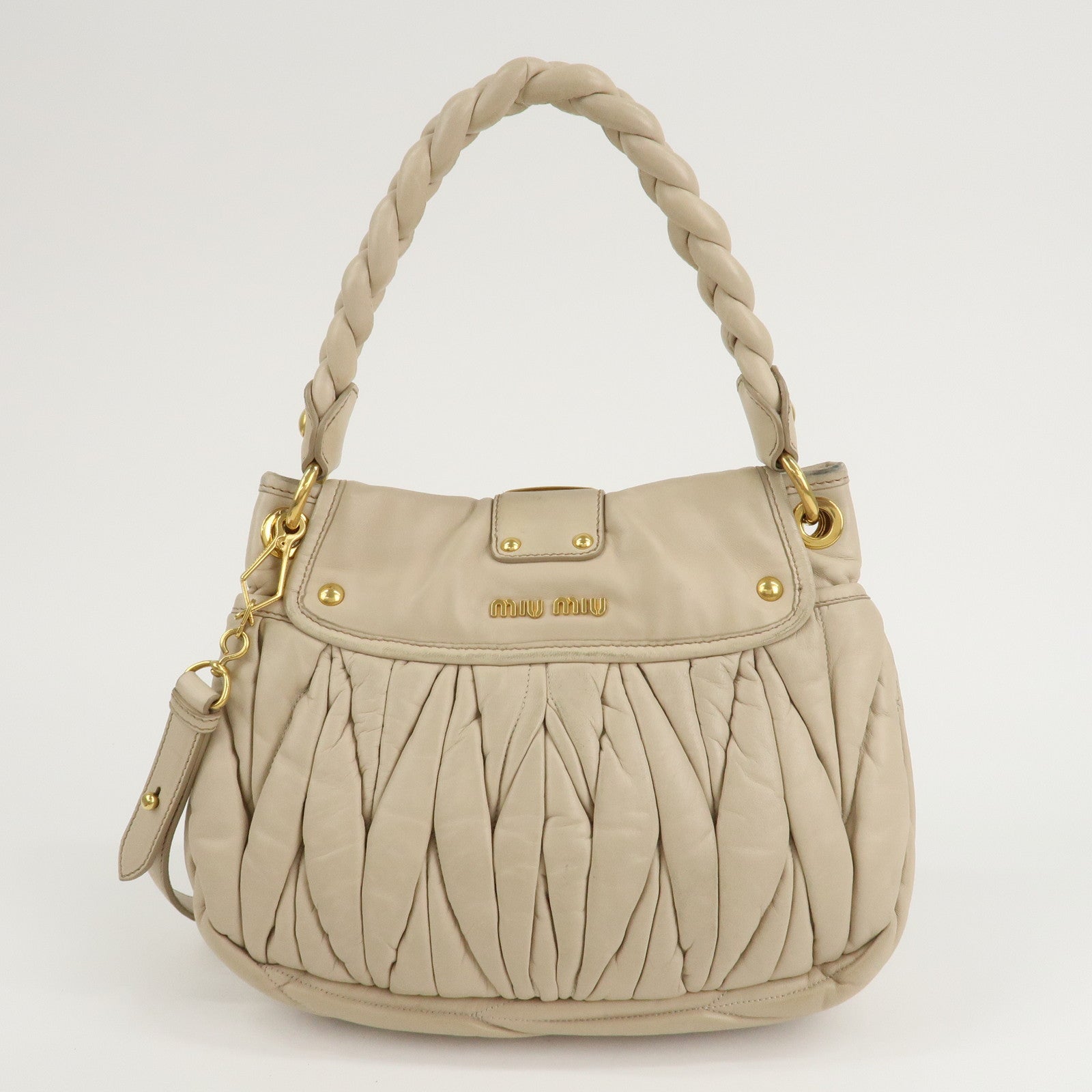 MIU MIU Leather 2Way Shoulder Bag Hand Bag Beige RR1358