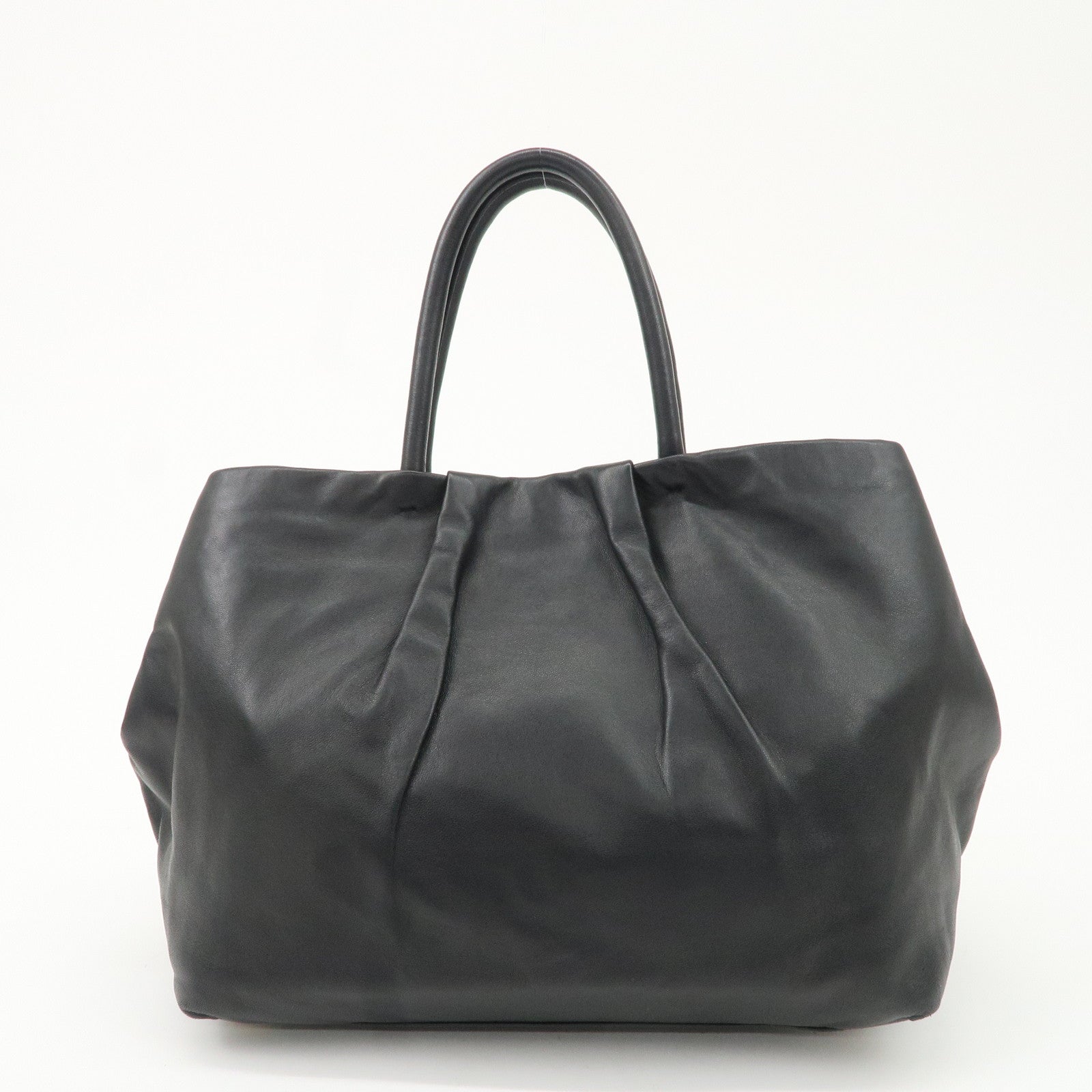 PRADA Leather Ribbon Tote Bag Hand Bag NERO Black BN1601 Used