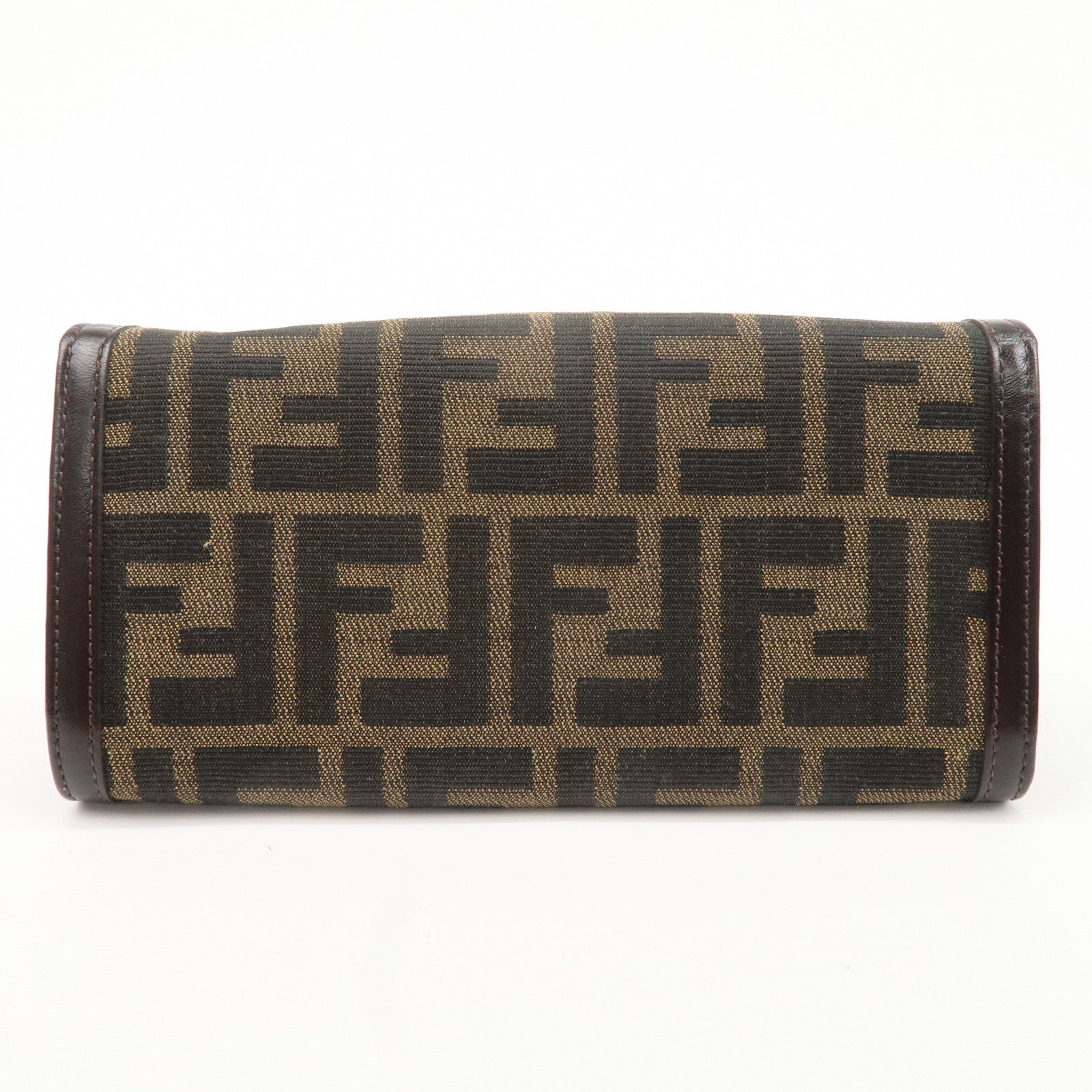 FENDI Zucca Print Canvas Leather Long Wallet Brown 30851 Used