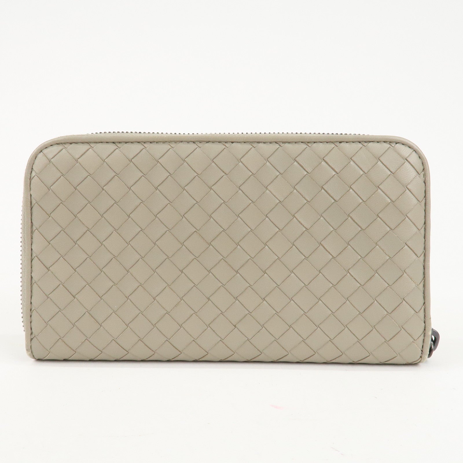 BOTTEGA VENETA Intrecciato Leather Round Zipper Long Wallet Gray