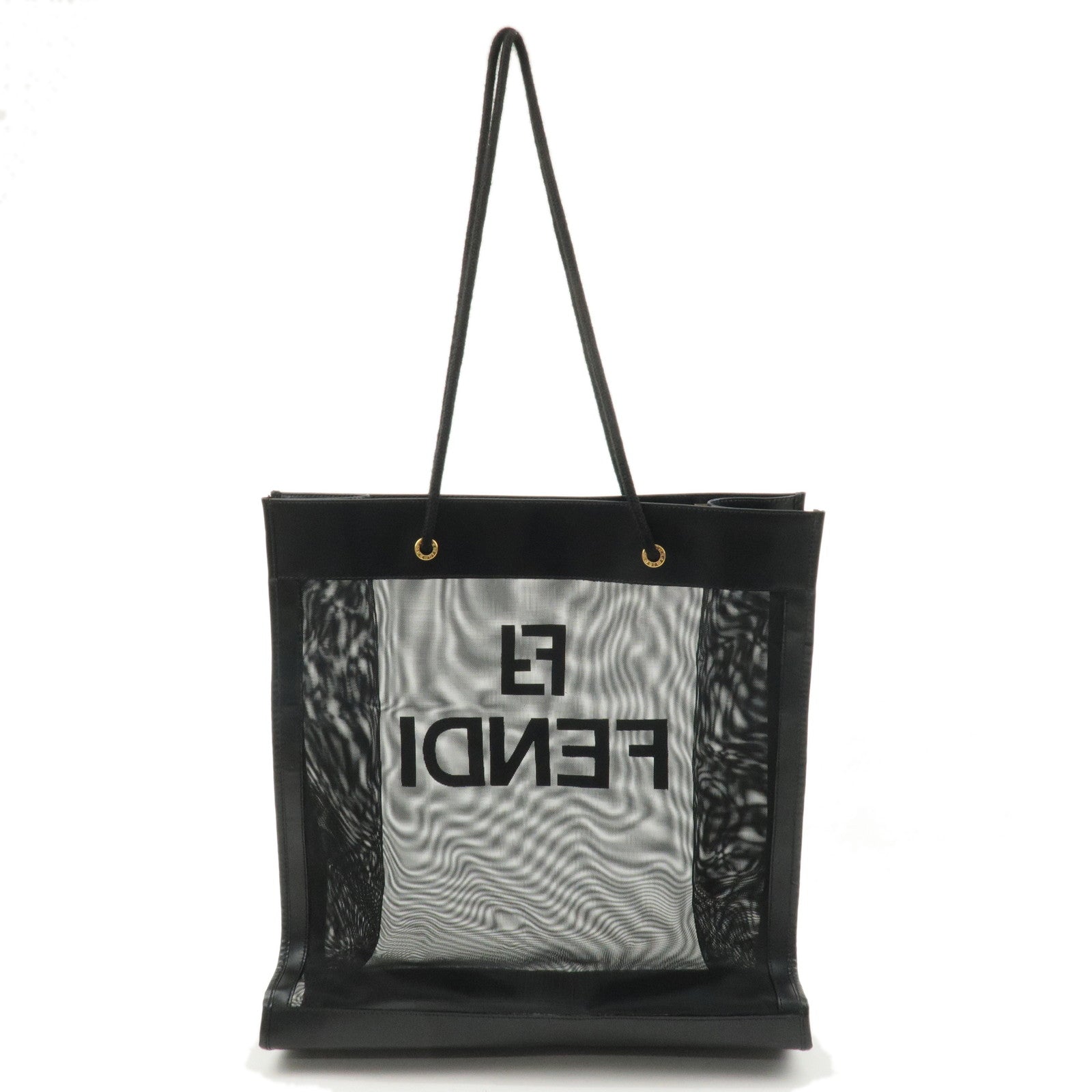 FENDI Mesh Leather Tote Bag Shoulder Bag Black 259642